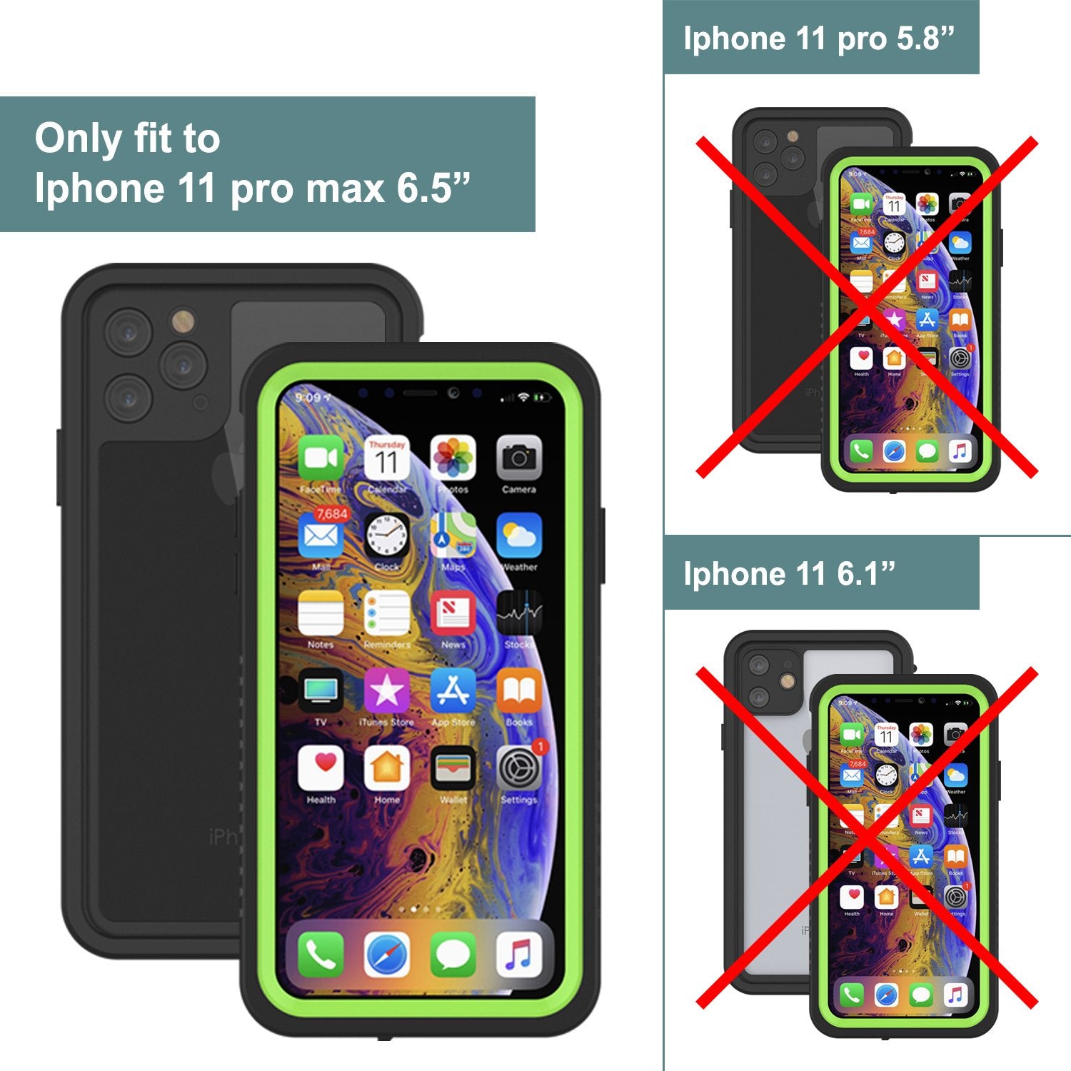 Capinha impermeável para iPhone 11 Pro Max, Punkcase [Série Extreme] Capinha de armadura com protetor de tela embutido  [Luz Verde]