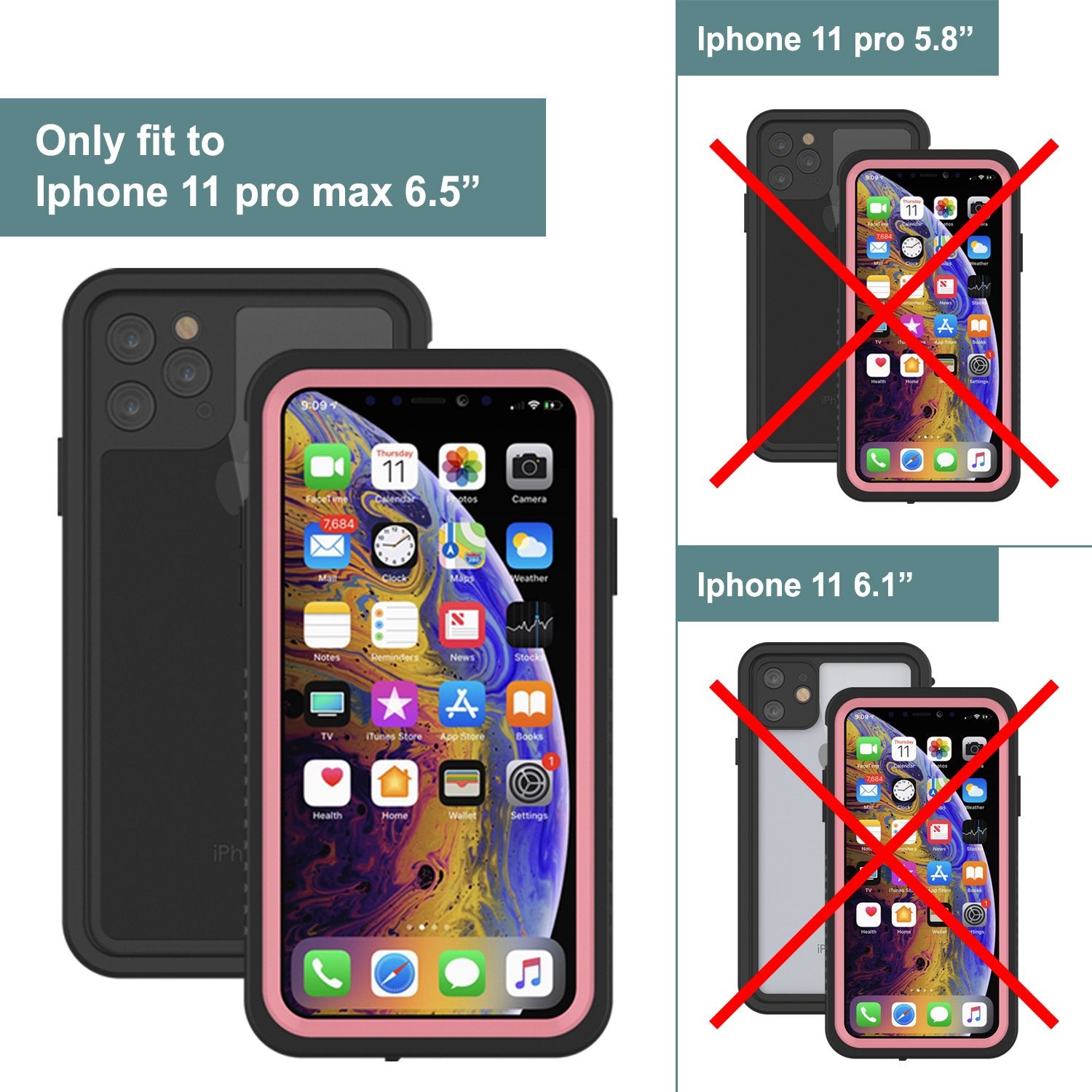 Capinha impermeável para iPhone 11 Pro Max, Punkcase [Série Extreme] Capinha de armadura com protetor de tela embutido  [Rosa]
