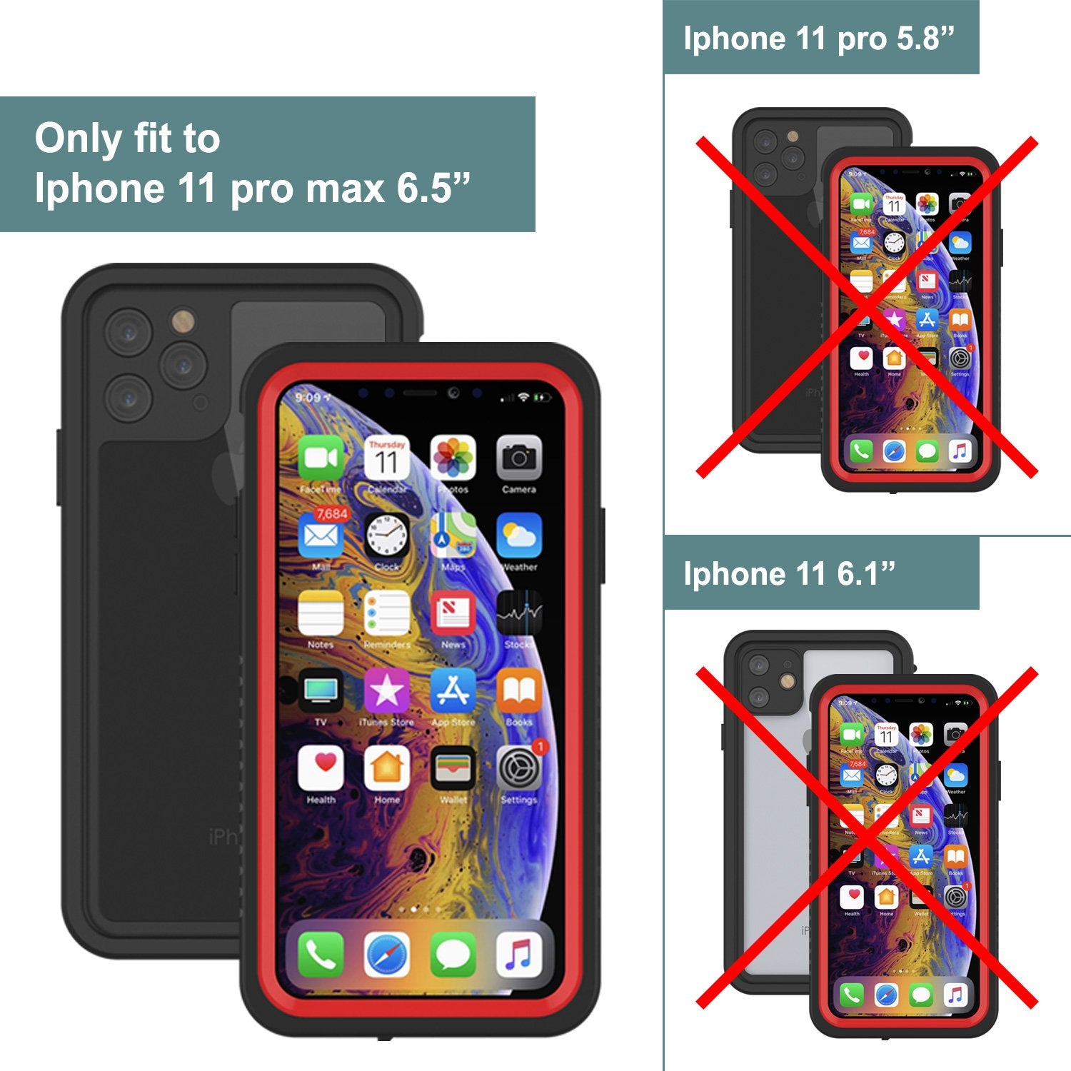 Capinha impermeável para iPhone 11 Pro Max, Punkcase [Série Extreme] Capinha de armadura com protetor de tela embutido  [Vermelho]