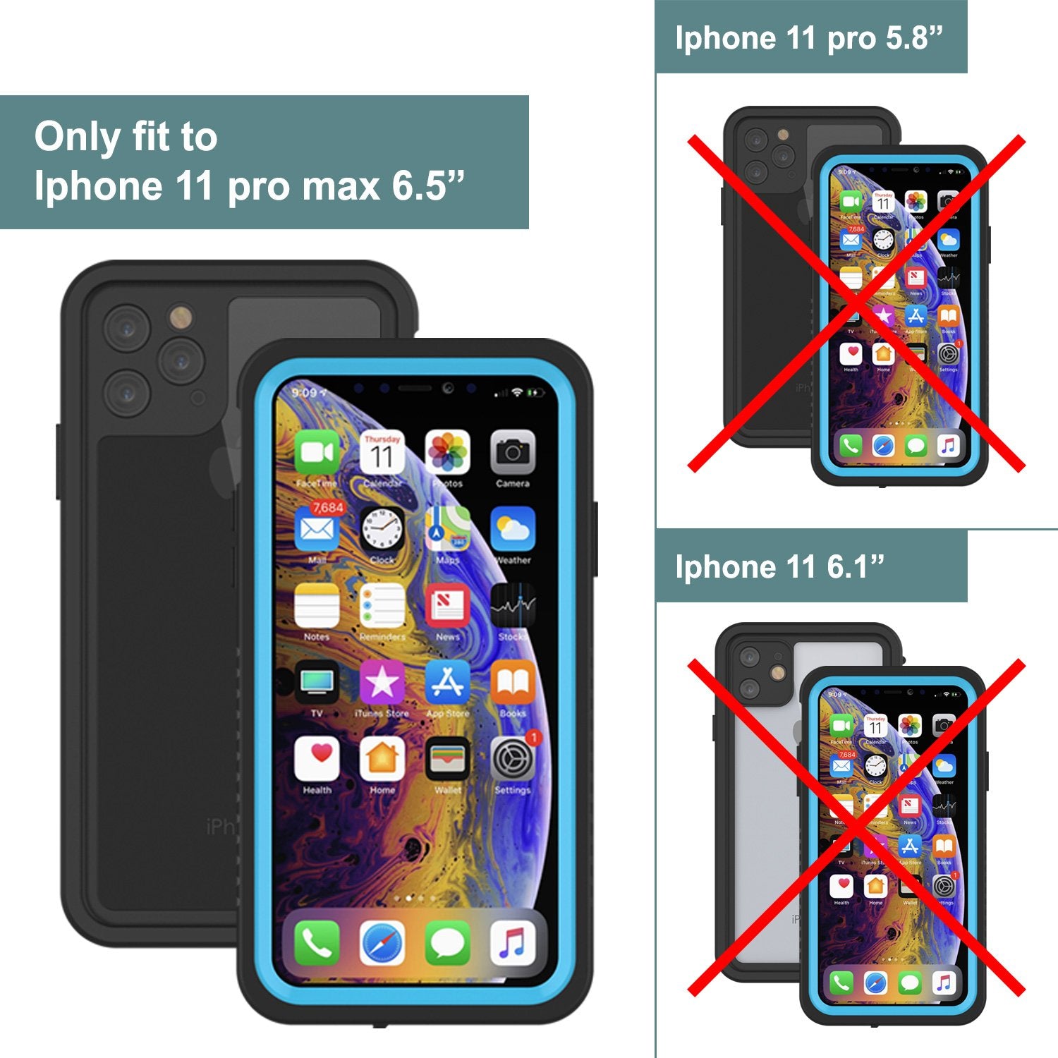 Capinha impermeável para iPhone 11 Pro Max, Punkcase [Série Extreme] Capinha de armadura com protetor de tela embutido  [Azul Claro]