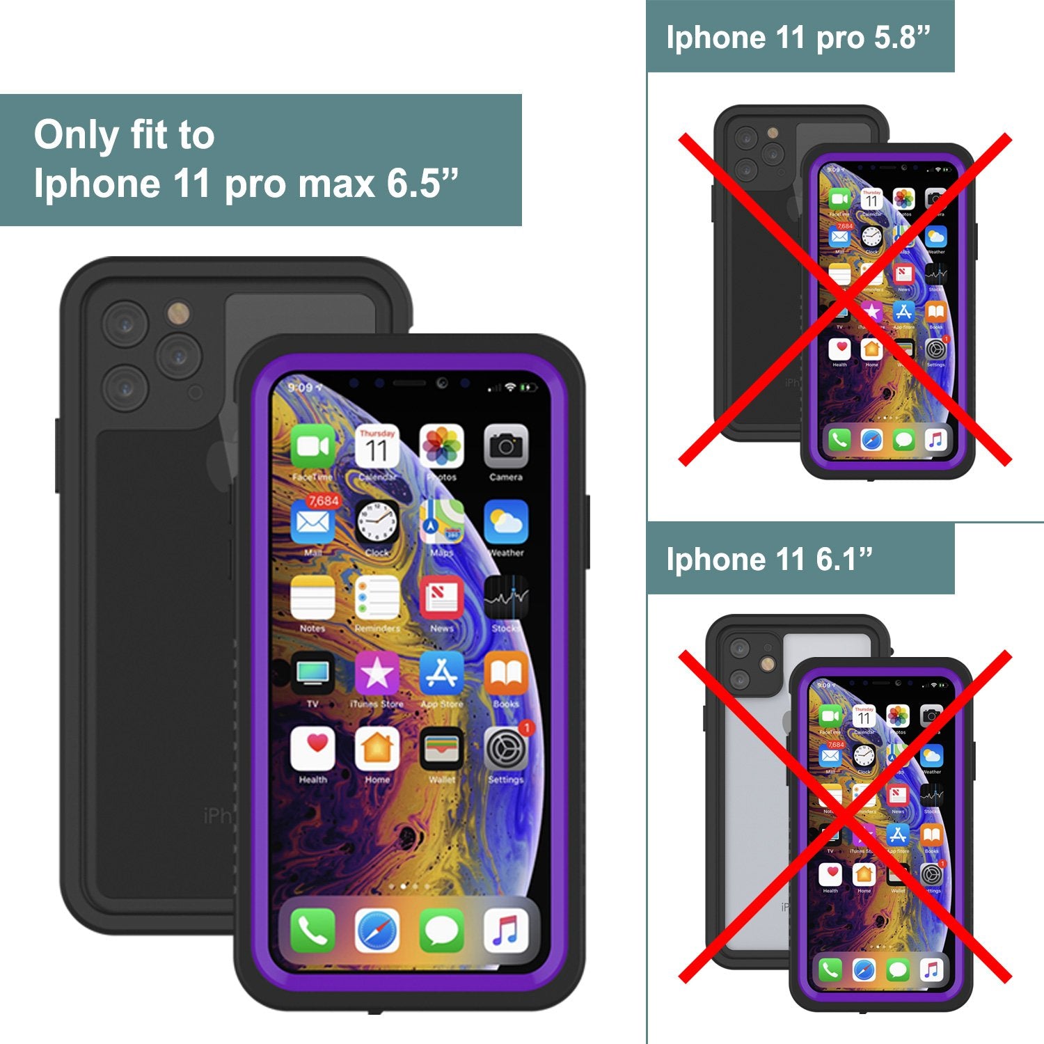 Capinha impermeável para iPhone 11 Pro Max, Punkcase [Série Extreme] Capinha de armadura com protetor de tela embutido  [Roxa]