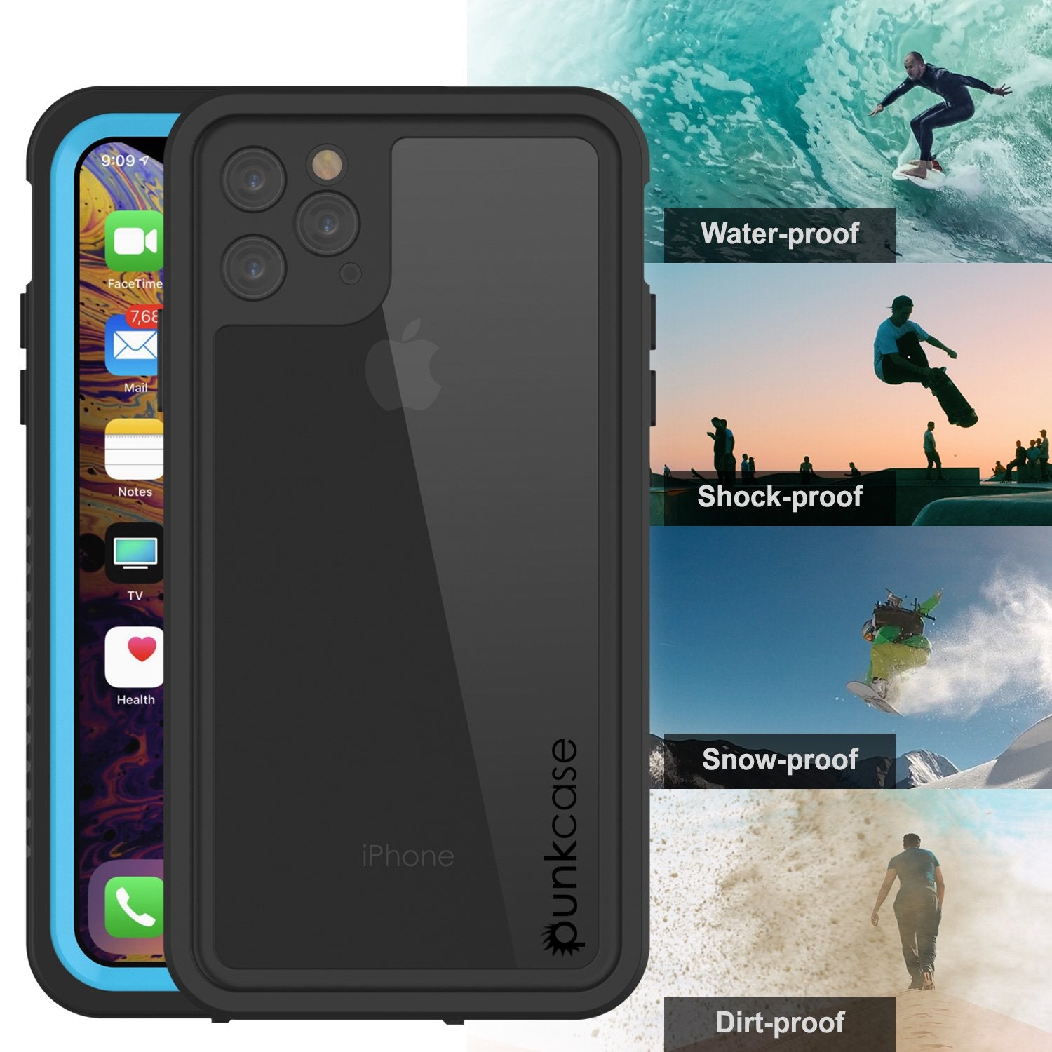 Capinha impermeável para iPhone 11 Pro Max, Punkcase [Série Extreme] Capinha de armadura com protetor de tela embutido  [Azul Claro]