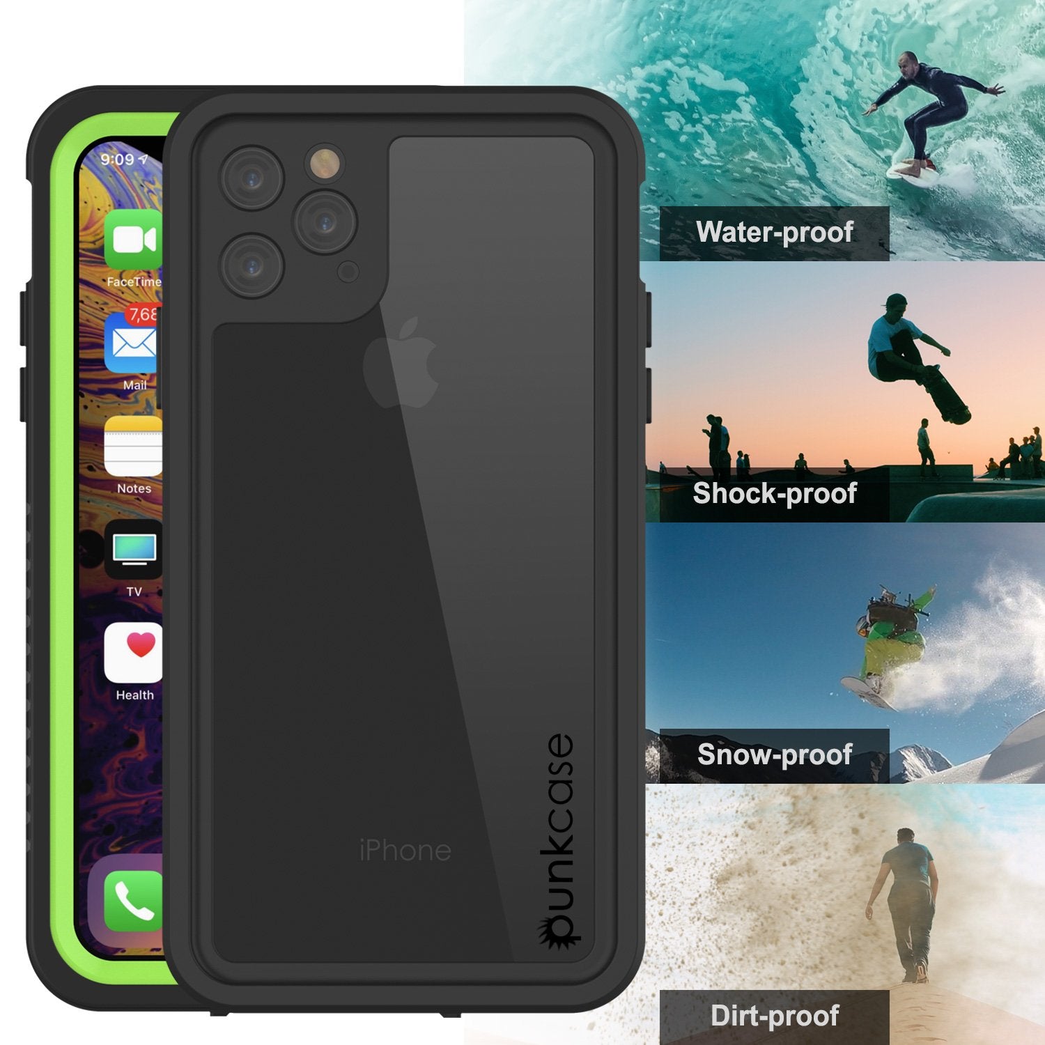 Capinha impermeável para iPhone 11 Pro Max, Punkcase [Série Extreme] Capinha de armadura com protetor de tela embutido  [Luz Verde]