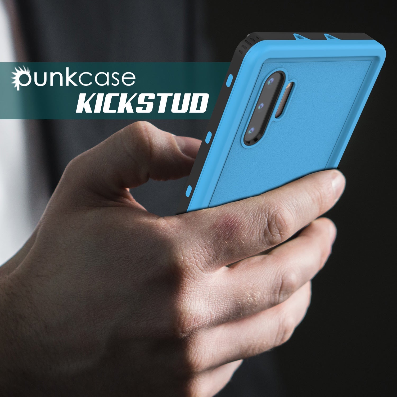 PunkCase Galaxy Note 10 Waterproof Case, [KickStud Series] Armor Cover [Light-Blue] (Color in image: Red)
