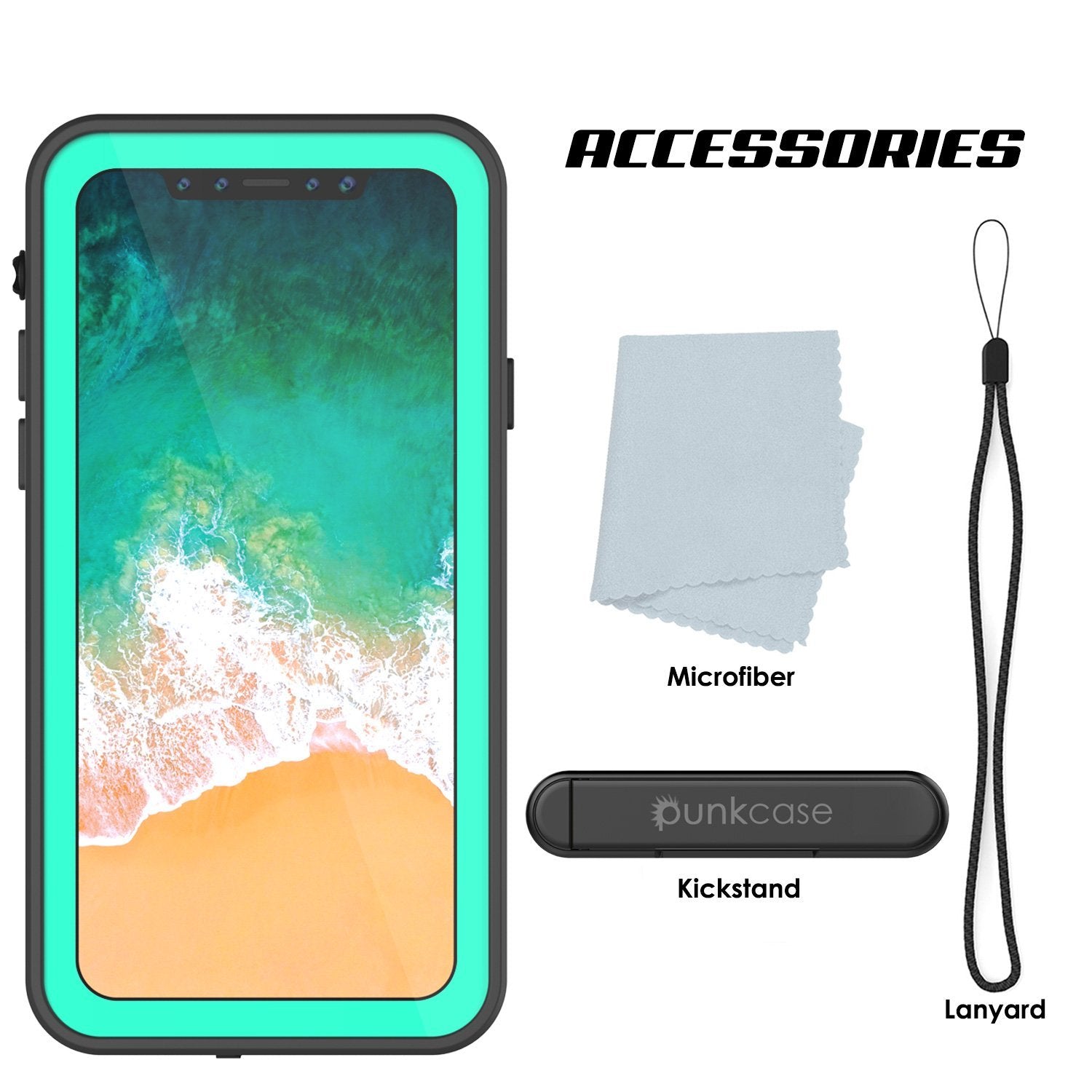 iPhone X Waterproof IP68 Case, Punkcase [Teal] [StudStar Series] [Slim Fit] [Dirtproof] (Color in image: white)