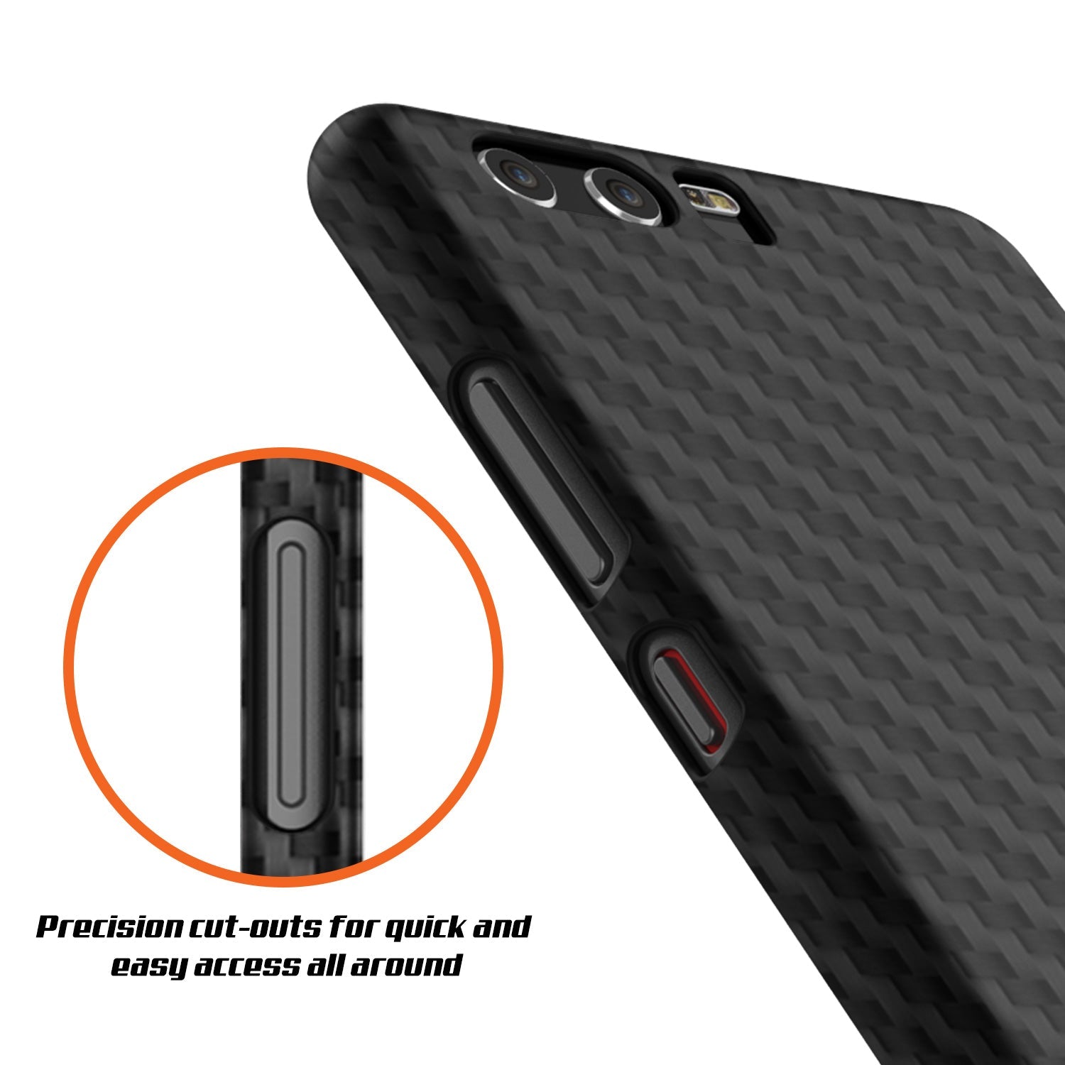 Huawei P10 Case, Punkcase CarbonShield, Heavy Duty & Ultra Thin 2 Piece Dual Layer PU Leather Cover [shockproof] [non slip] with Tempered Glass Screen Protector for Huawei P10 [Jet Black] 