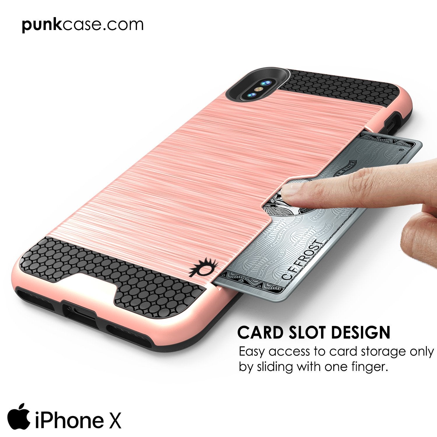 iPhone X Case, PUNKcase [SLOT Series] Slim Fit Dual-Layer Armor Cover & Tempered Glass PUNKSHIELD Screen Protector for Apple iPhone X [Rose Gold] (Color in image: Silver)