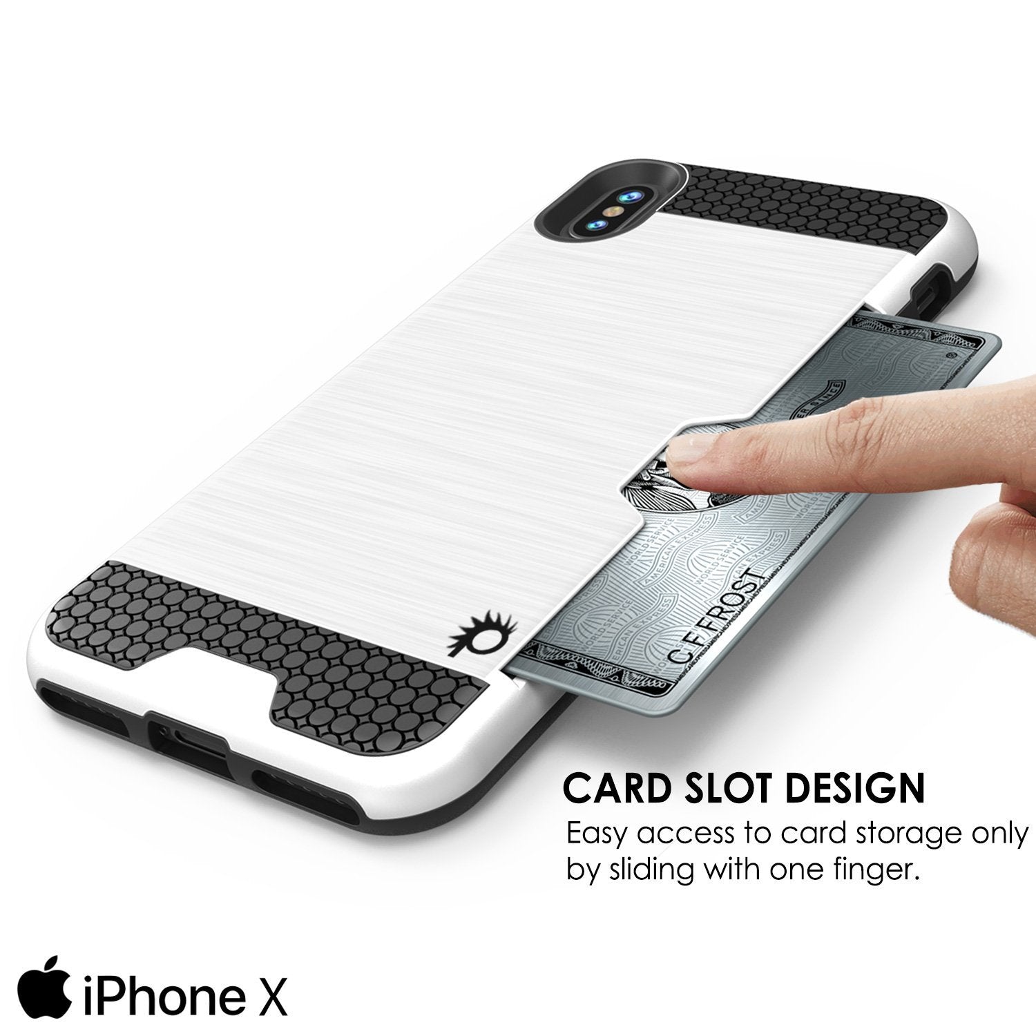 iPhone X Case, PUNKcase [SLOT Series] Slim Fit Dual-Layer Armor Cover & Tempered Glass PUNKSHIELD Screen Protector for Apple iPhone X [White] (Color in image: Gold)