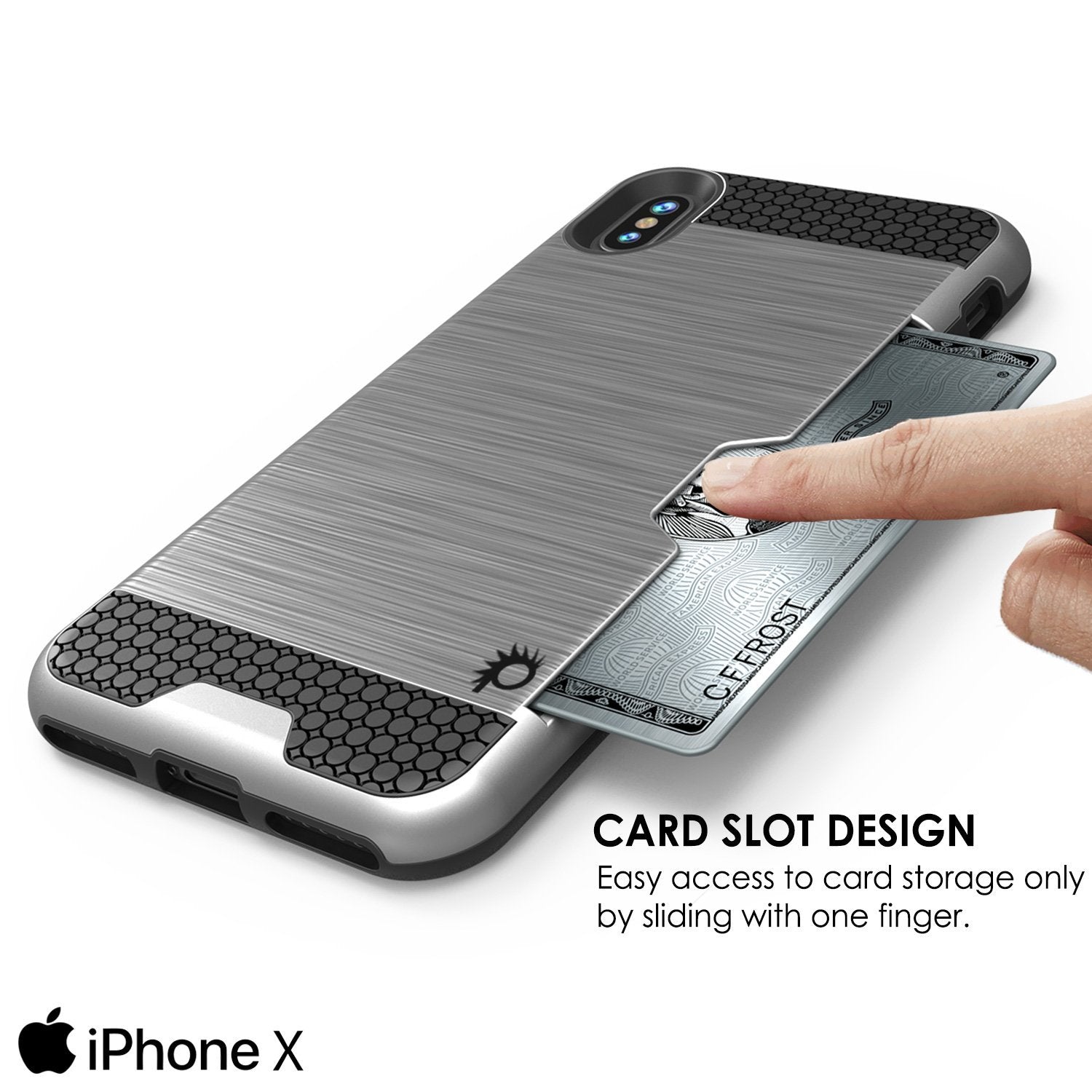 iPhone X Case, PUNKcase [SLOT Series] Slim Fit Dual-Layer Armor Cover & Tempered Glass PUNKSHIELD Screen Protector for Apple iPhone X [Silver] (Color in image: Gold)