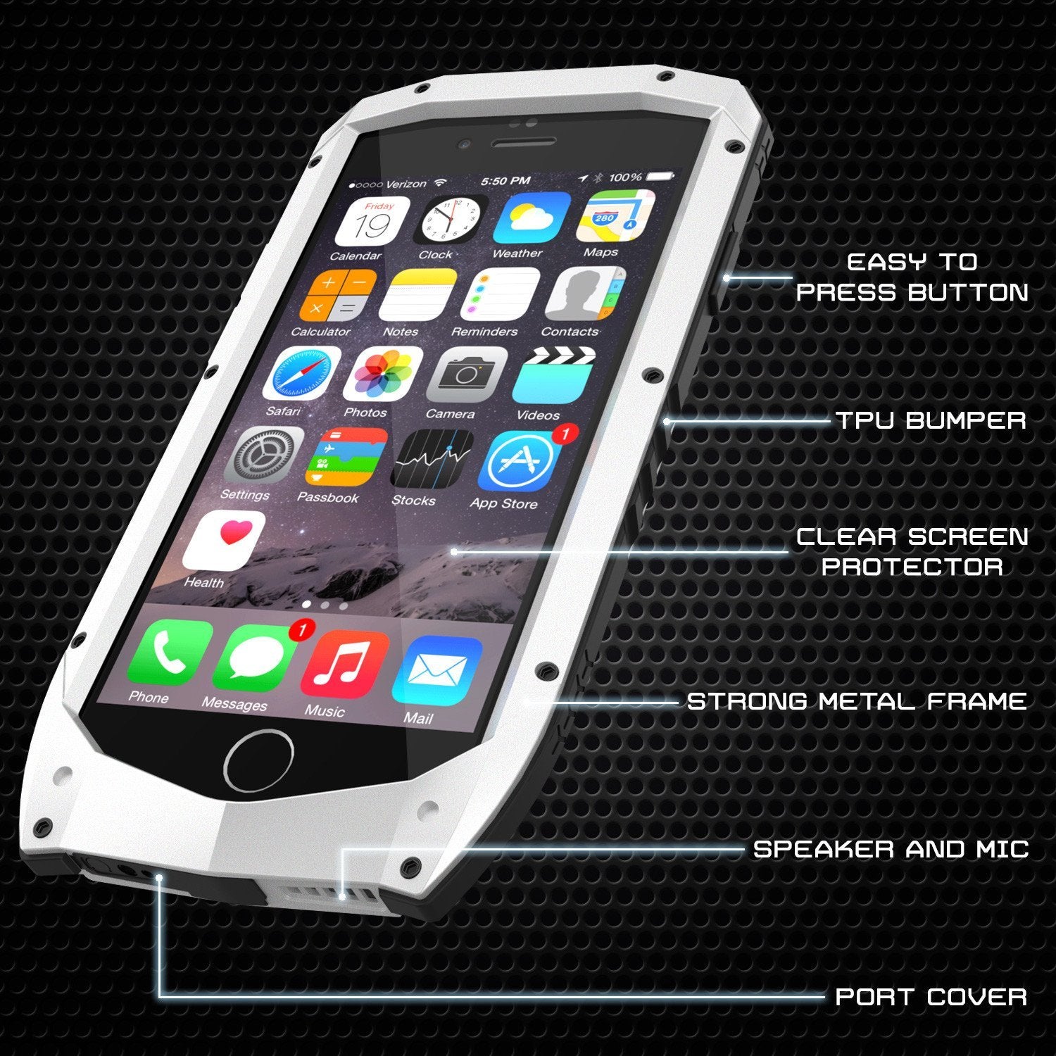iPhone 6s/6 Case, Punkcase Metallic PRO White Series Cover W/ Attached Screen Protector | Touch-ID (Color in image: Red)