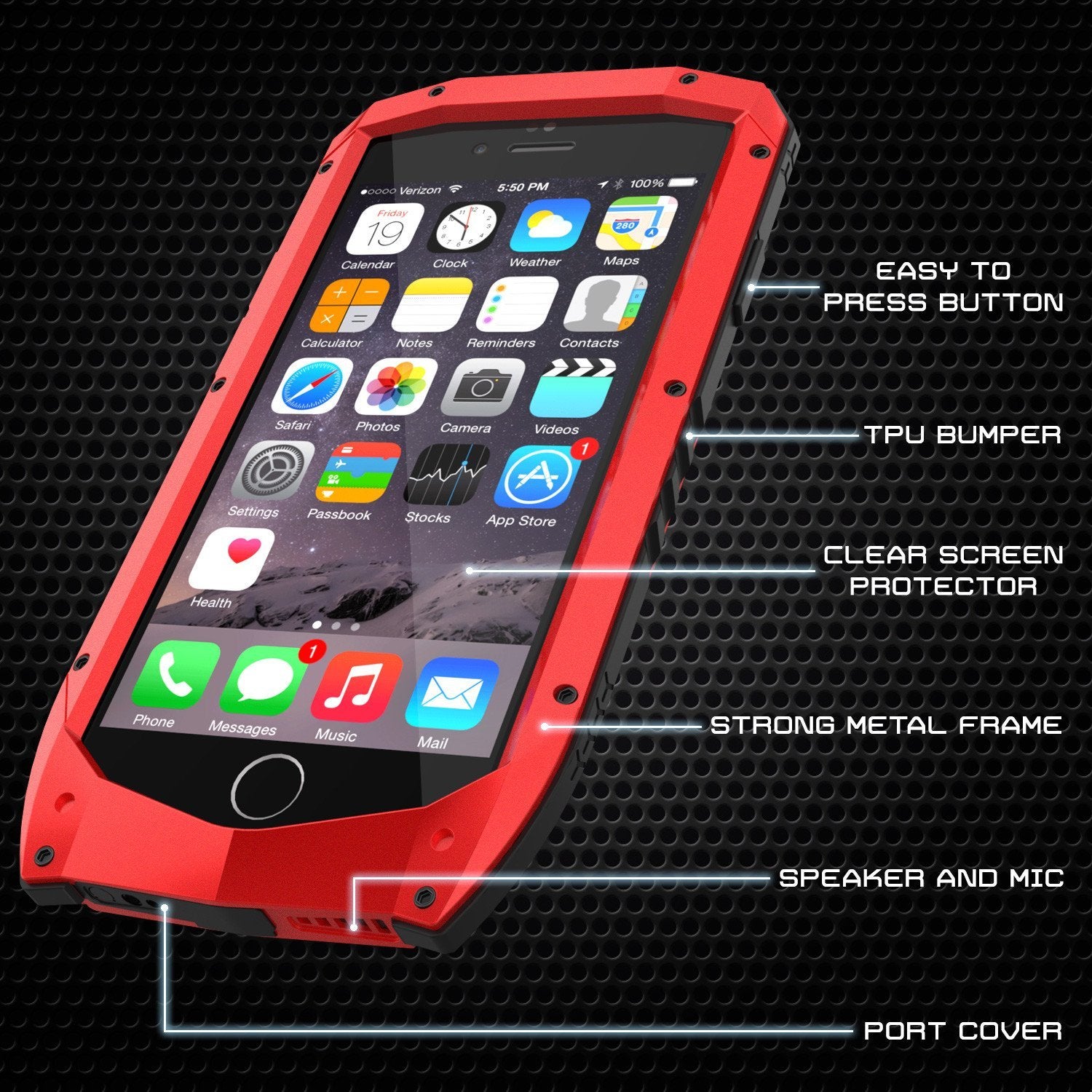 iPhone 6s/6 Case, Punkcase Metallic PRO Red Series Cover W/ Attached Screen Protector | Touch-ID (Color in image: Gold)