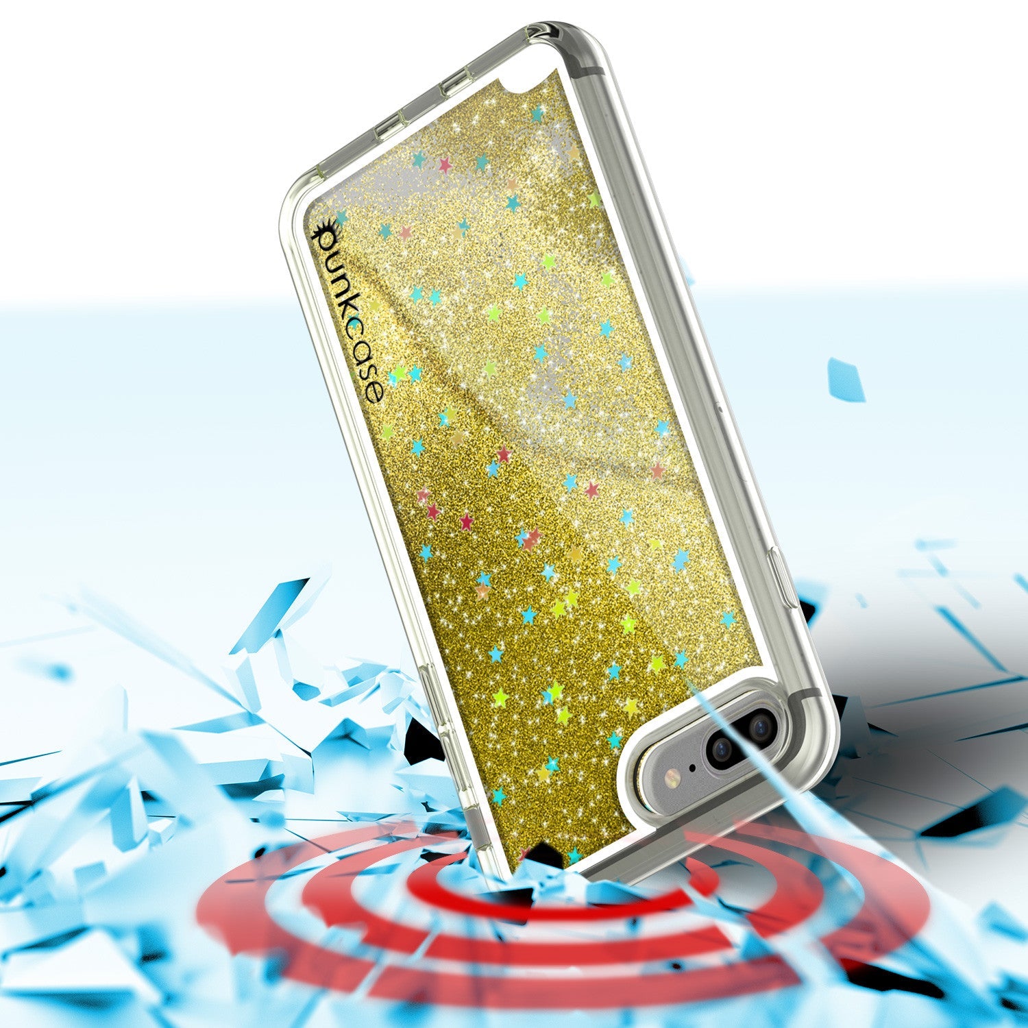 iPhone 7 Plus Case, PunkСase LIQUID Gold Series, Protective Dual Layer Floating Glitter Cover (Color in image: teal)