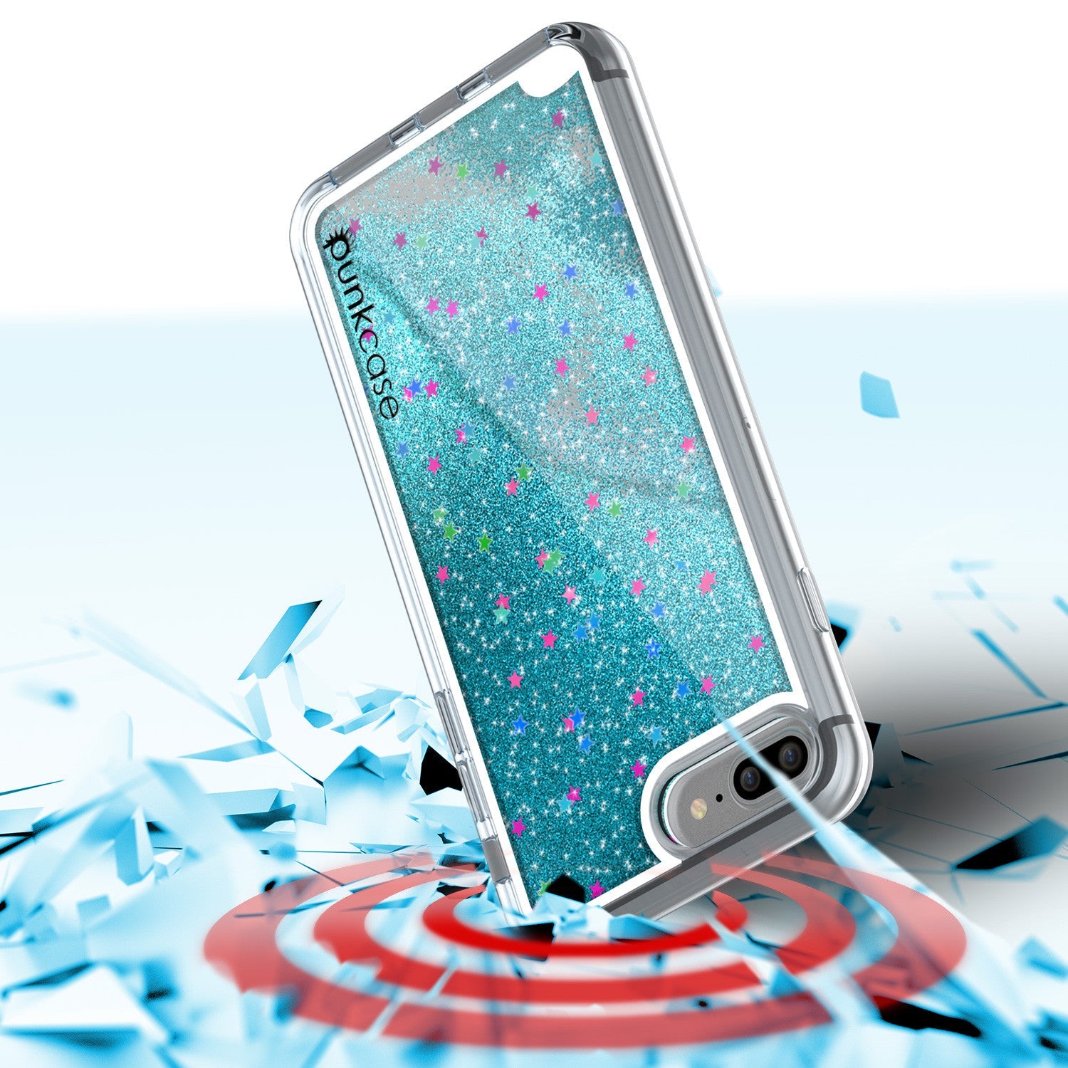 iPhone 7 Plus Case, PunkCase LIQUID Teal Series, Protective Dual Layer Floating Glitter Cover (Color in image: silver)
