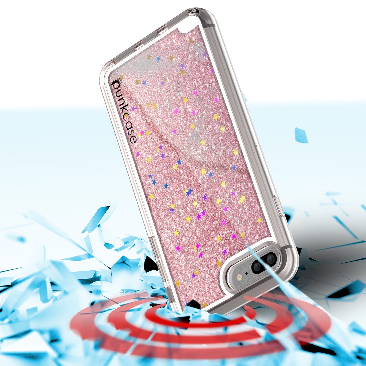 iPhone 7 Plus Case, PunkCase LIQUID Rose Series, Protective Dual Layer Floating Glitter Cover (Color in image: gold)