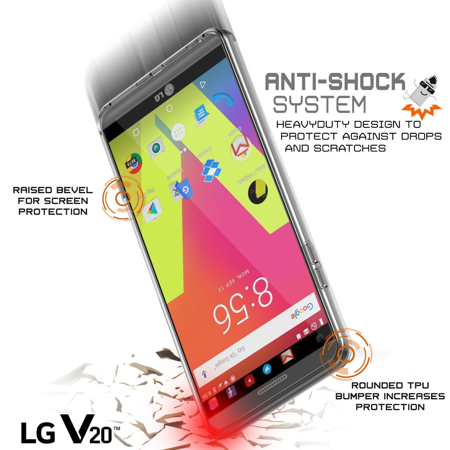 LG v20 Case Punkcase® LUCID 2.0 Crystal Black Series w/ PUNK SHIELD Glass Screen Protector | Ultra Fit (Color in image: teal)
