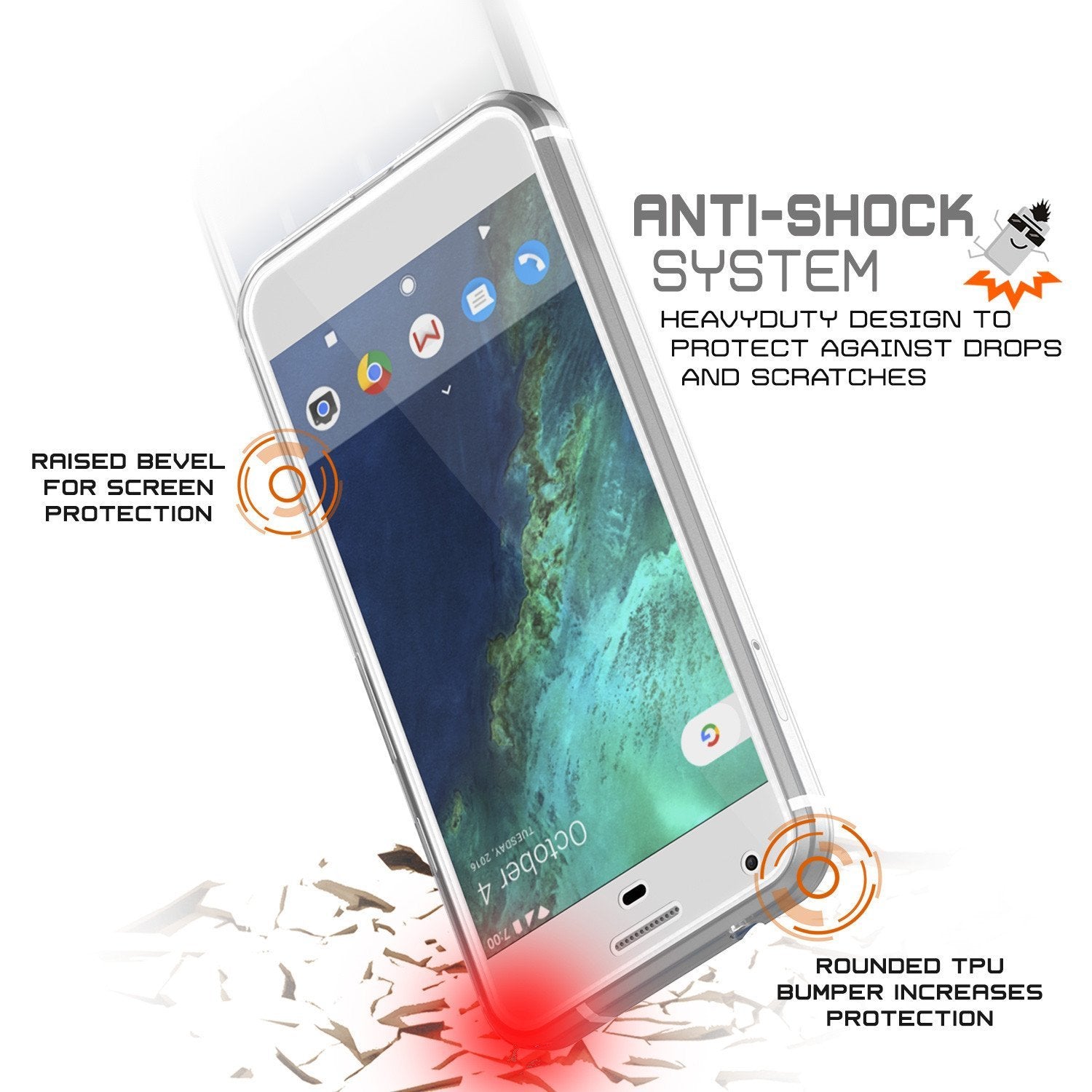 Google Pixel XL Case Punkcase® LUCID 2.0 Clear Series w/ PUNK SHIELD Glass Screen Protector | Ultra Fit (Color in image: crystal black)