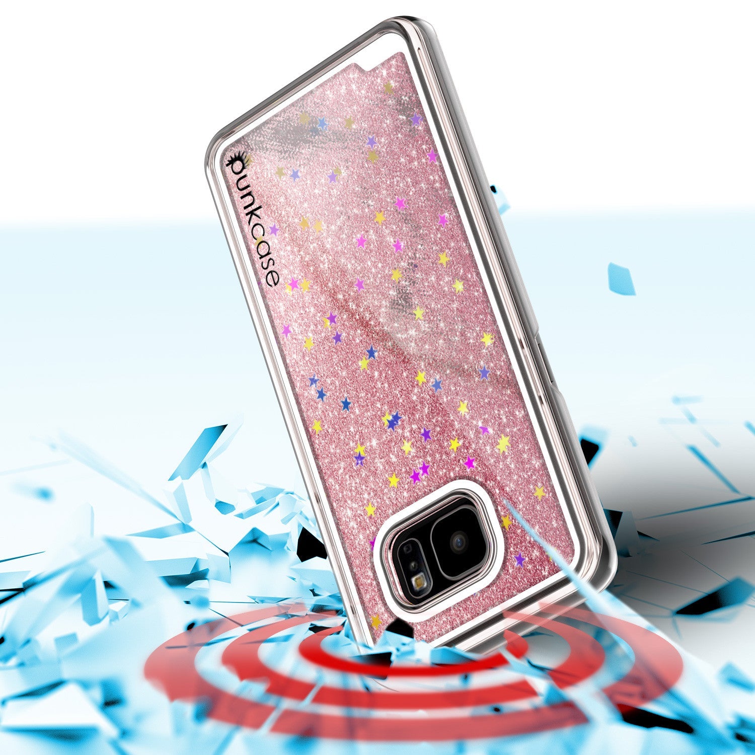 S7 Edge Case, Punkcase [Liquid Rose Series] Protective Dual Layer Floating Glitter Cover with lots of Bling & Sparkle + PunkShield Screen Protector (Color in image: gold)