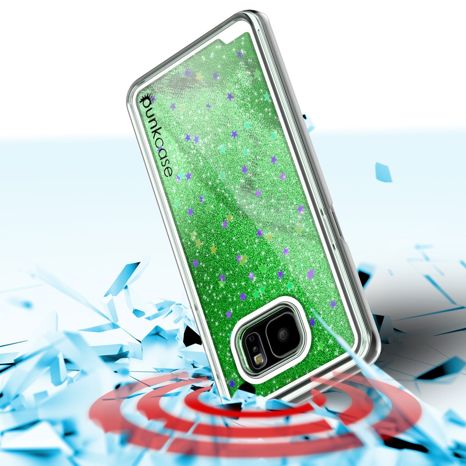 S7 Edge Case, PunkCase LIQUID Green Series, Protective Dual Layer Floating Glitter Cover (Color in image: teal)