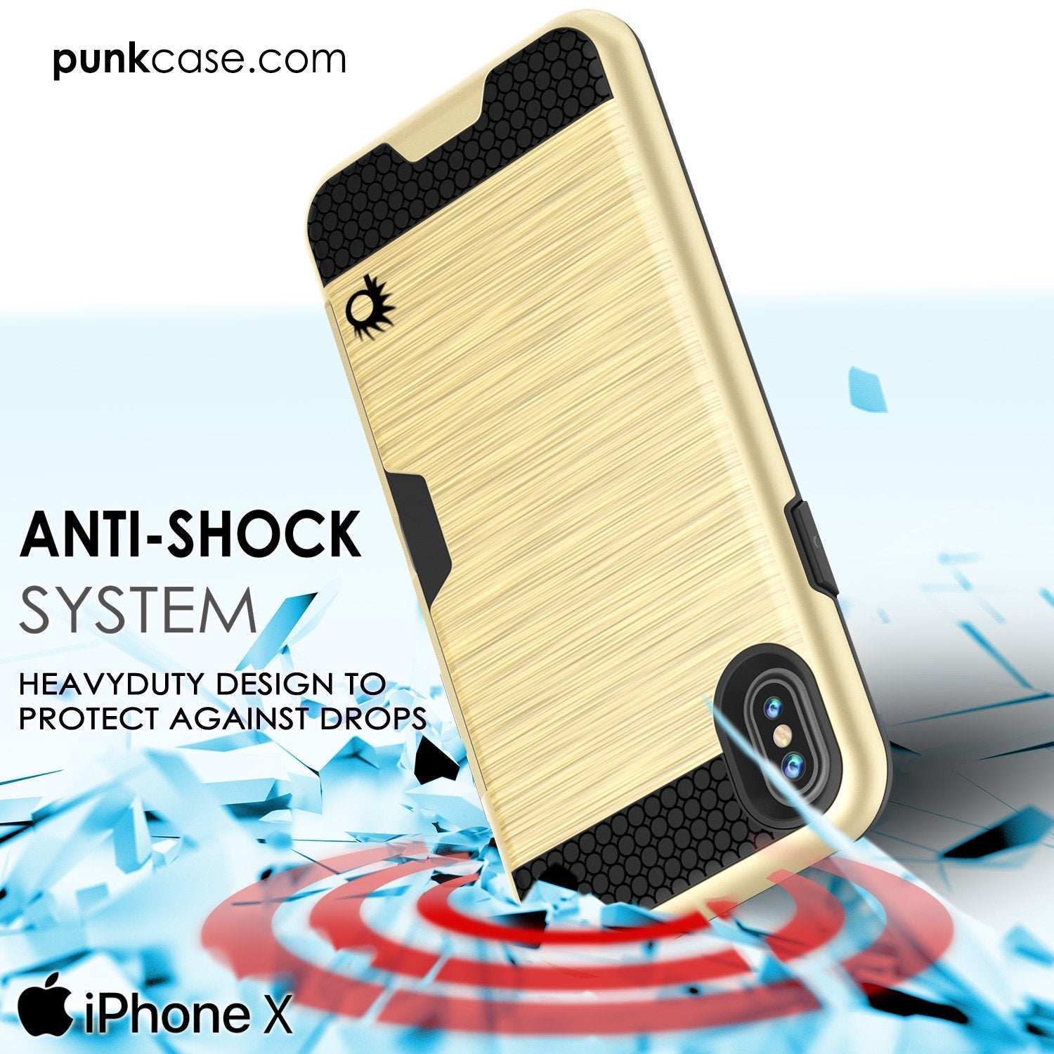 iPhone X Case, PUNKcase [SLOT Series] Slim Fit Dual-Layer Armor Cover & Tempered Glass PUNKSHIELD Screen Protector for Apple iPhone X [Gold] (Color in image: Pink)