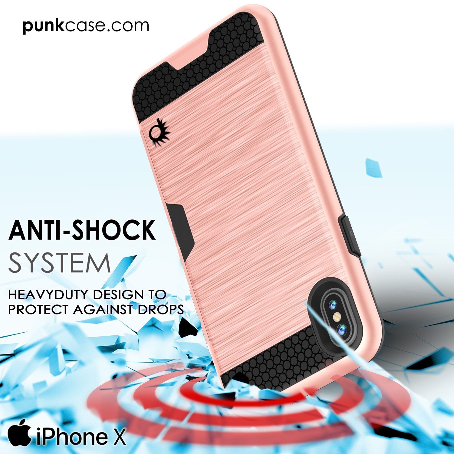iPhone X Case, PUNKcase [SLOT Series] Slim Fit Dual-Layer Armor Cover & Tempered Glass PUNKSHIELD Screen Protector for Apple iPhone X [Rose Gold] (Color in image: Pink)