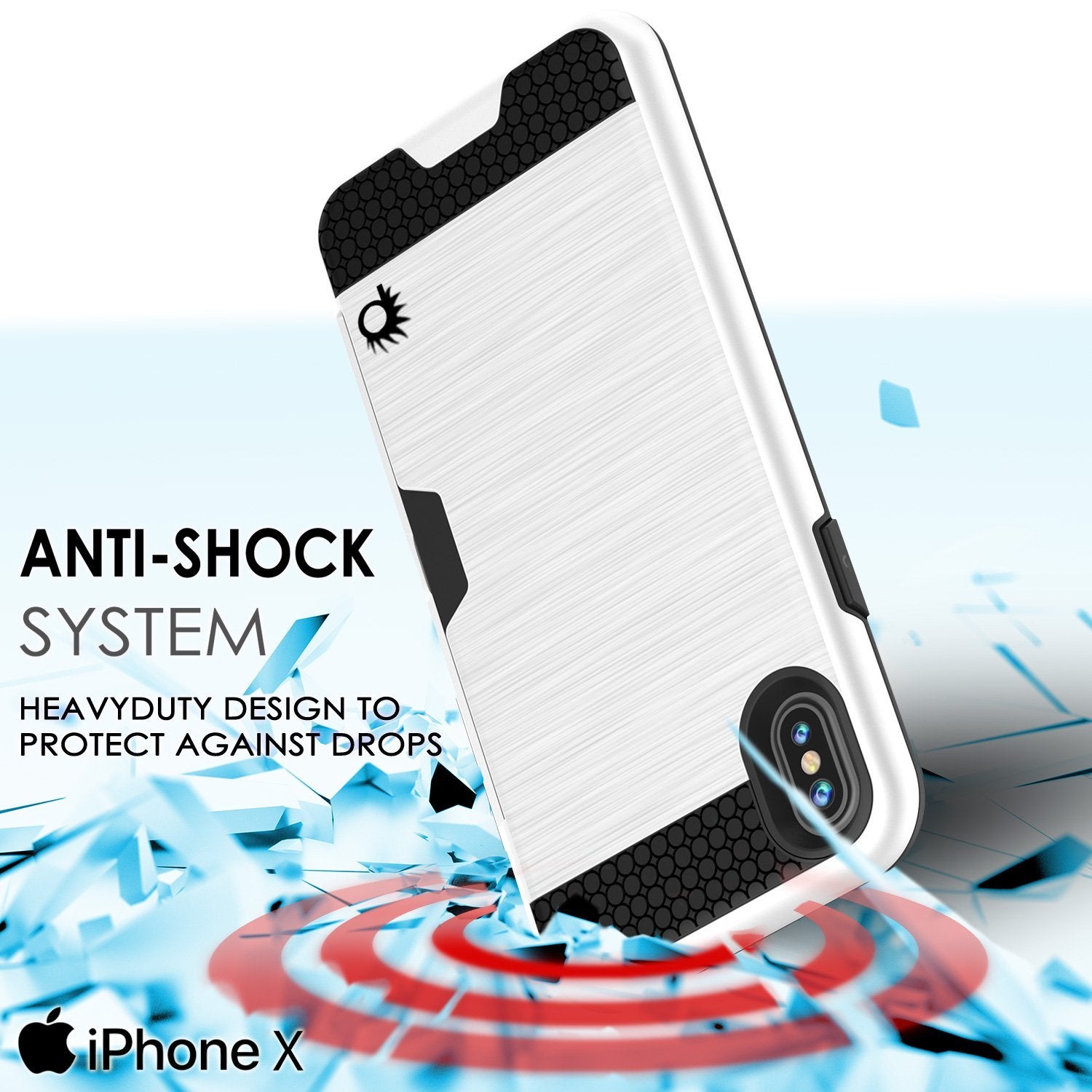 iPhone X Case, PUNKcase [SLOT Series] Slim Fit Dual-Layer Armor Cover & Tempered Glass PUNKSHIELD Screen Protector for Apple iPhone X [White] (Color in image: Black)