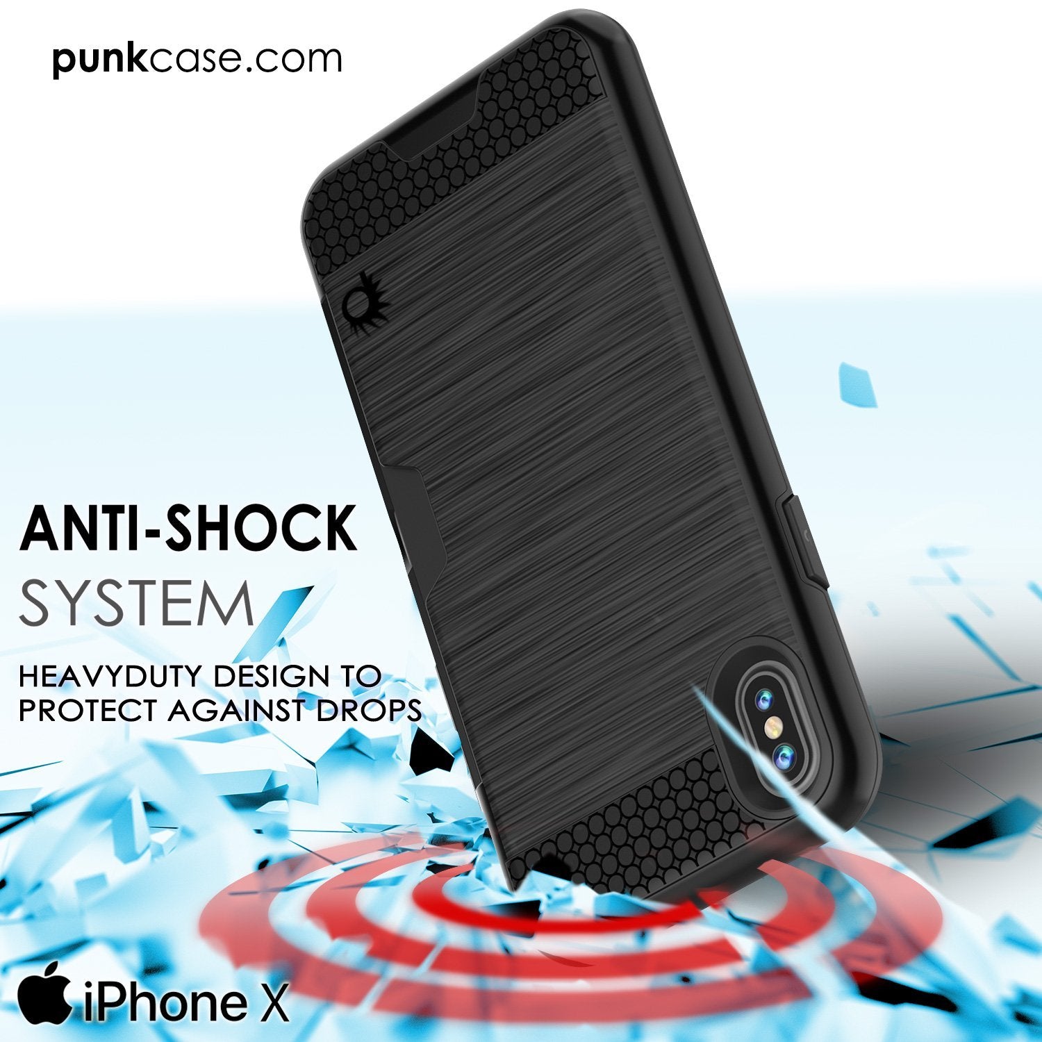 iPhone X Case, PUNKcase [SLOT Series] Slim Fit Dual-Layer Armor Cover & Tempered Glass PUNKSHIELD Screen Protector for Apple iPhone X [Black] (Color in image: Silver)