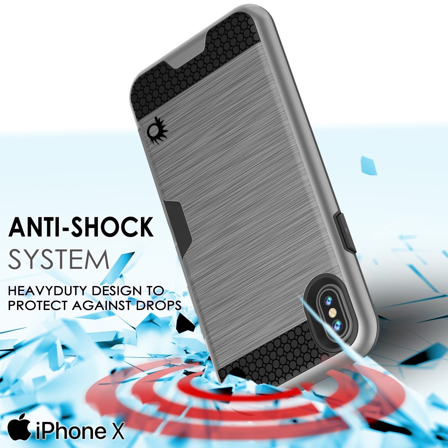 iPhone X Case, PUNKcase [SLOT Series] Slim Fit Dual-Layer Armor Cover & Tempered Glass PUNKSHIELD Screen Protector for Apple iPhone X [Silver] (Color in image: Black)
