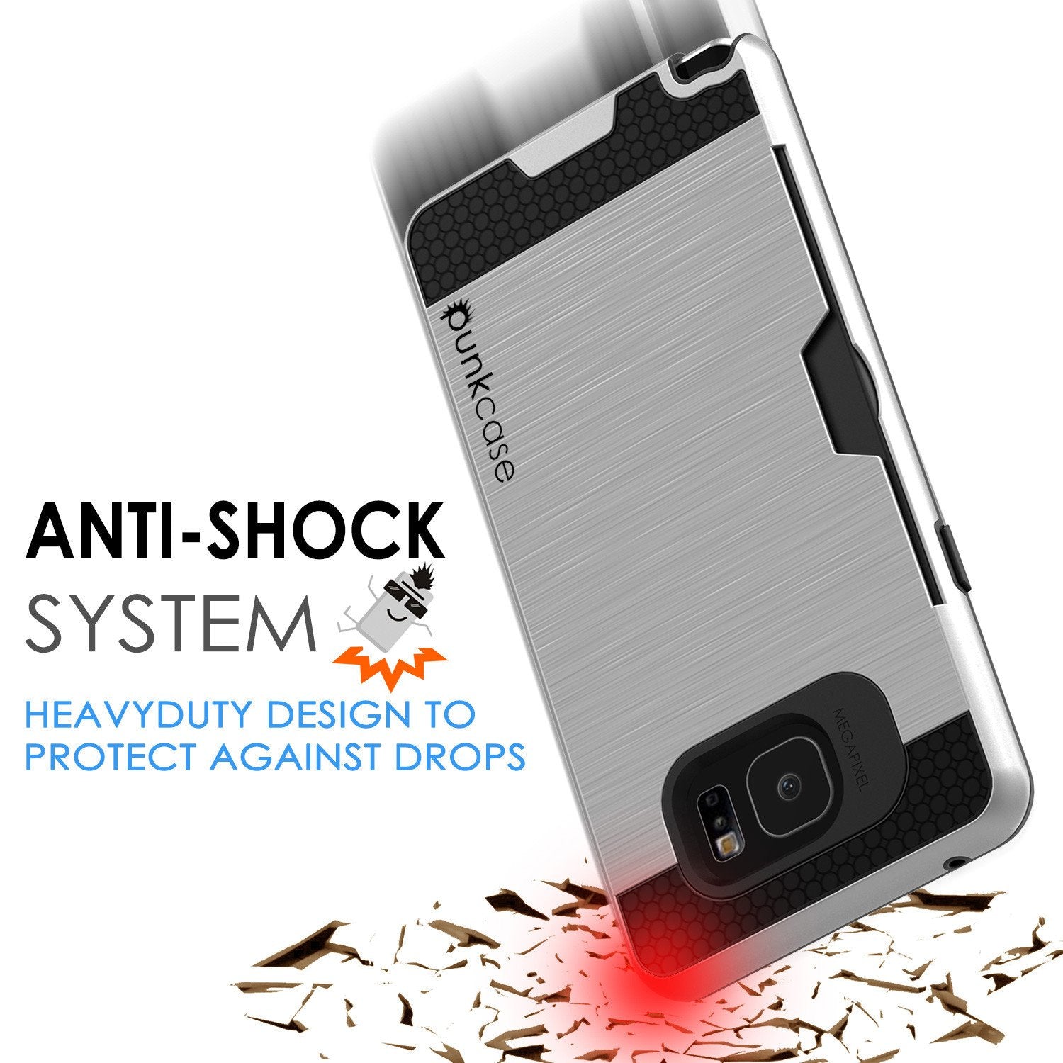 Galaxy Note 5 Case PunkCase SLOT Silver Series Slim Armor Soft Cover Case w/ Tempered Glass (Color in image: Grey)