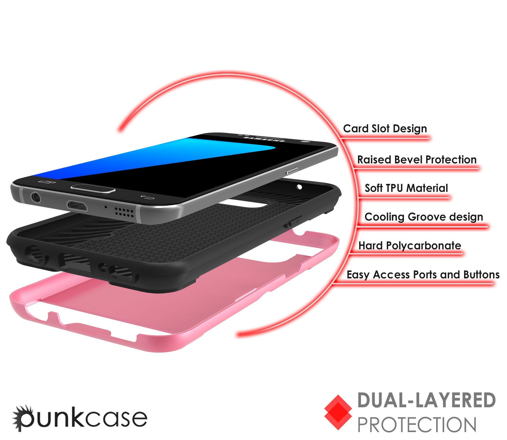 Galaxy s7 EDGE Case PunkCase SLOT Pink Series Slim Armor Soft Cover Case (Color in image: Gold)