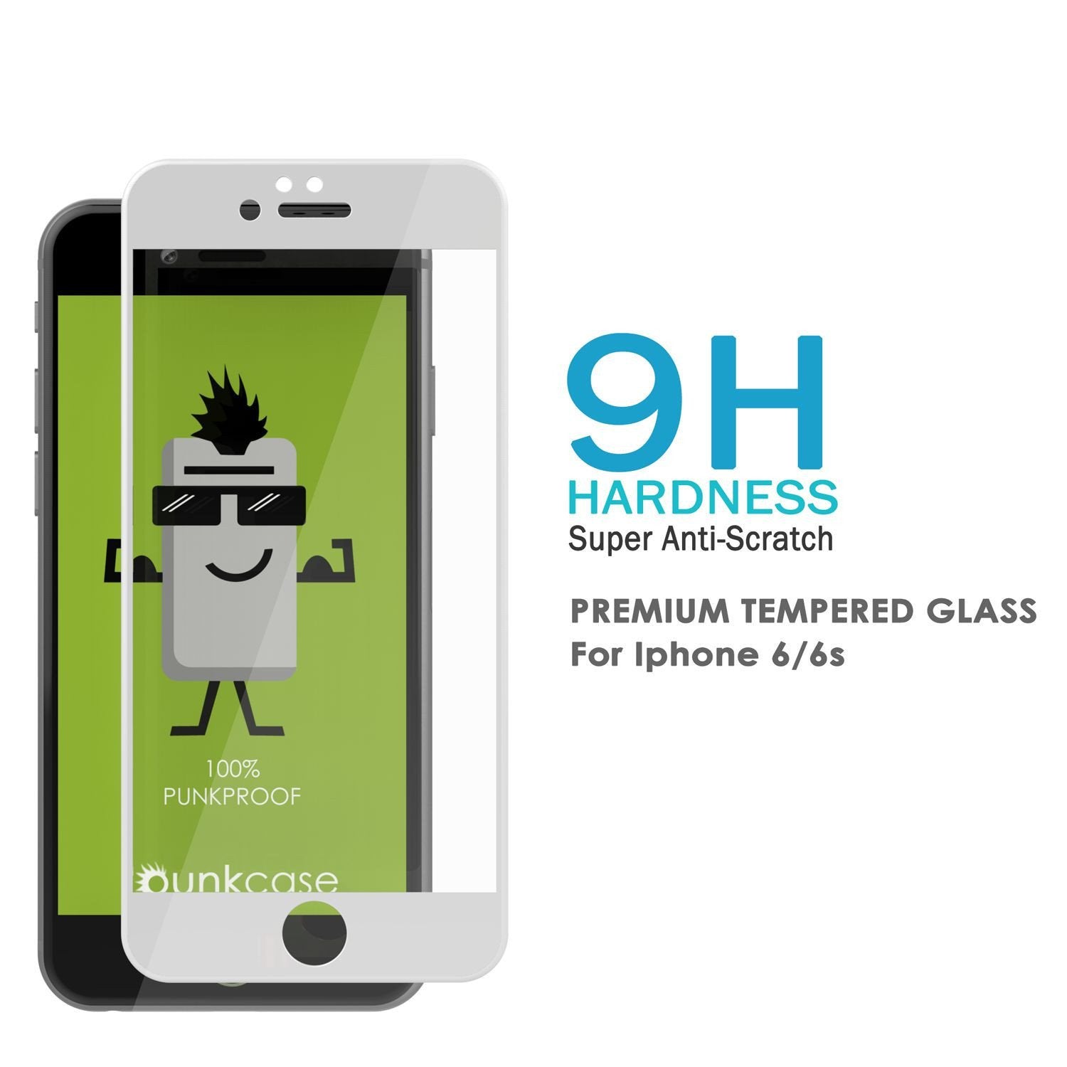 iPhone 6+/6s+ Plus White Screen Protector, Punkcase SHIELD Tempered Glass Protector 0.33mm Thick 9H (Color in image: Black)
