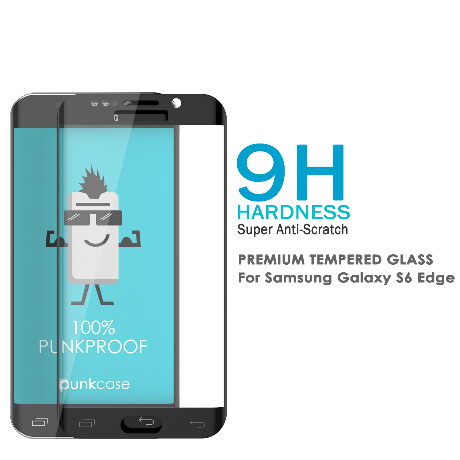 Galaxy S6 Edge Black Punkcase Glass SHIELD Tempered Glass Screen Protector 0.33mm Thick 9H Glass (Color in image: Silver)