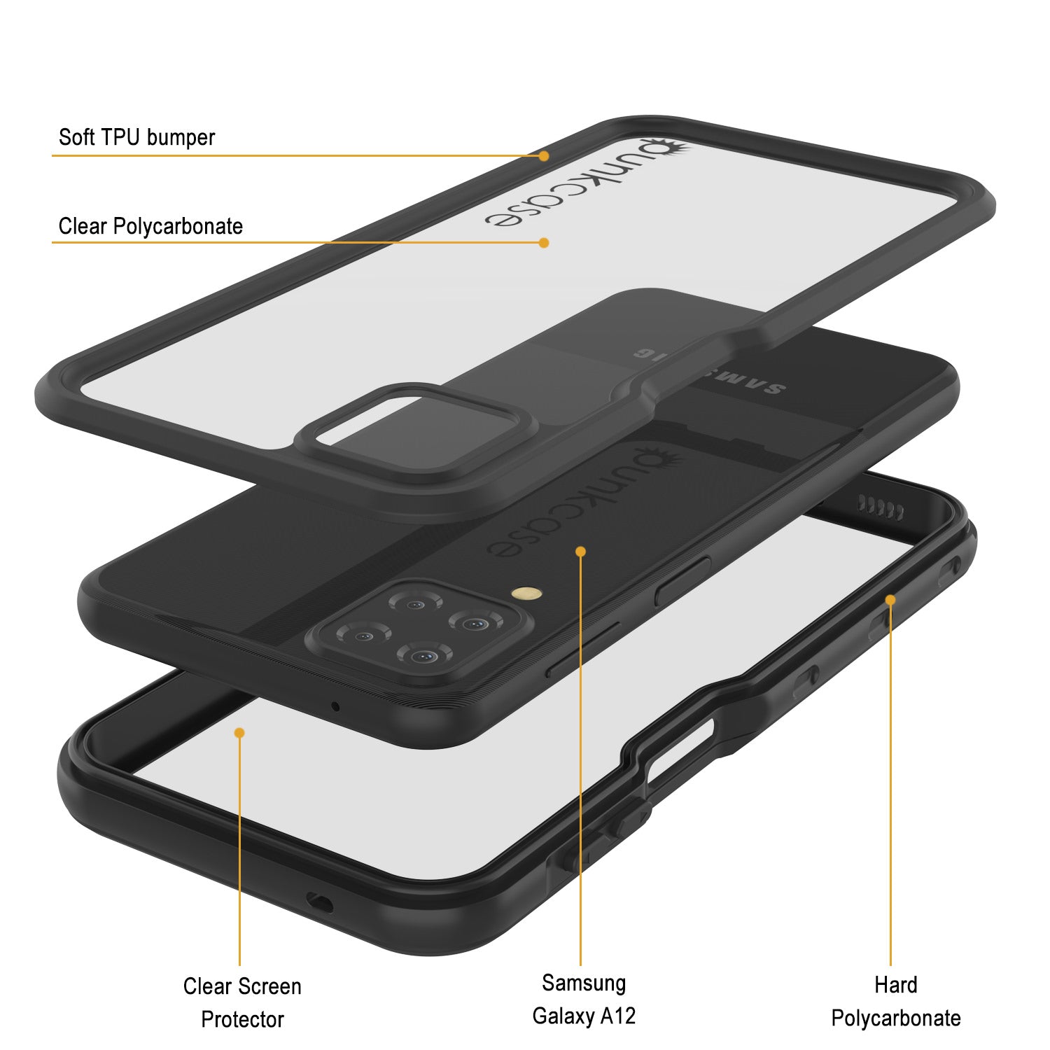 Galaxy A12 Waterproof Case PunkCase StudStar Black Thin 6.6ft Underwater IP68 Shock/Snow Proof