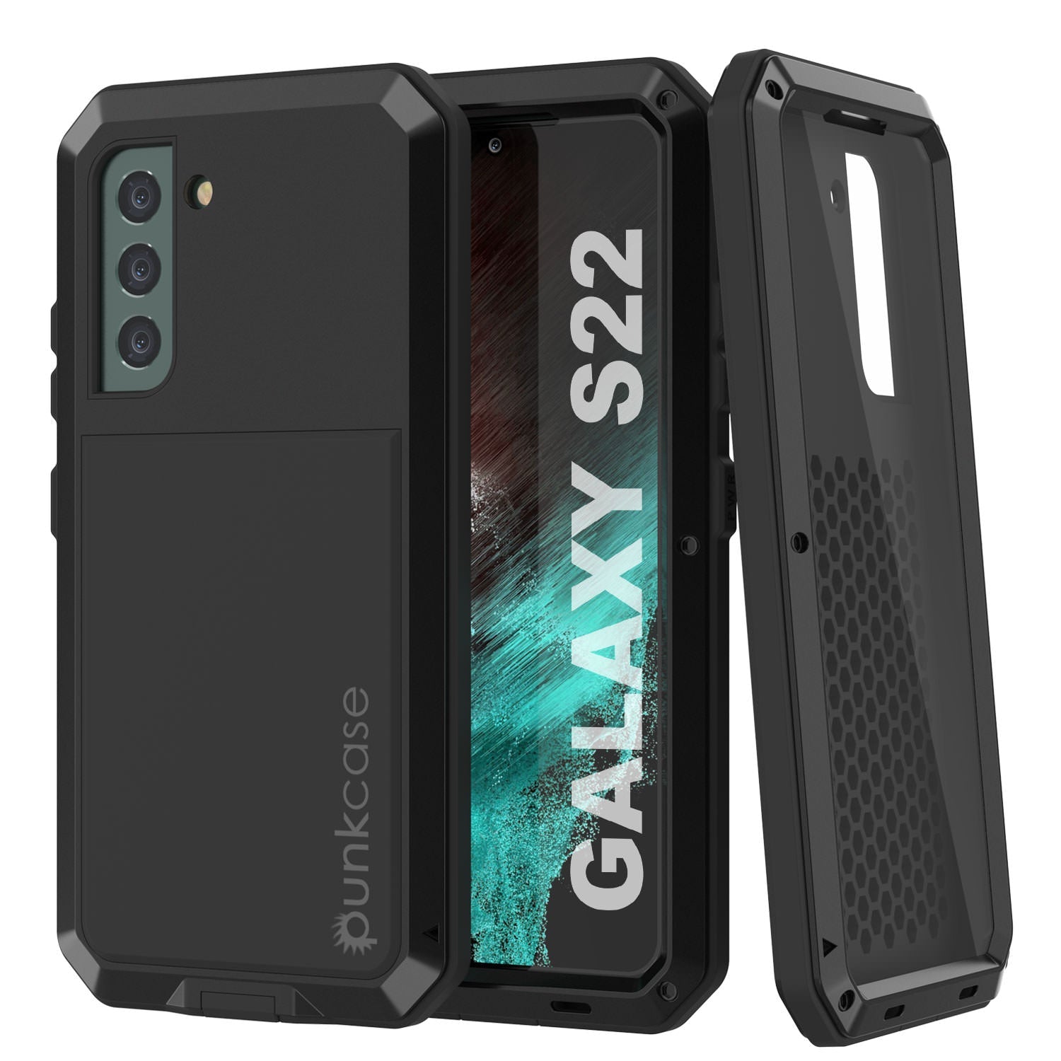 Capa de Metal Galaxy S22, design resistente de grau militar, cobertura de proteção resistente [Preto]