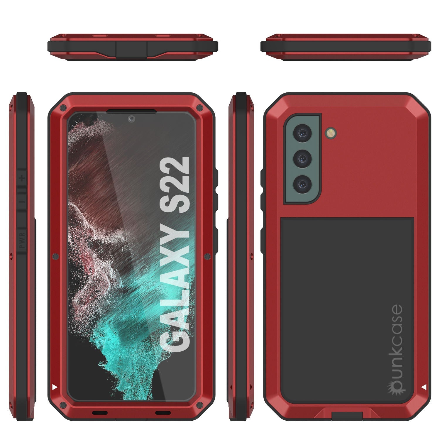 Capa de metal Galaxy S22, capa resistente de armadura robusta de grau militar [Vermelho]