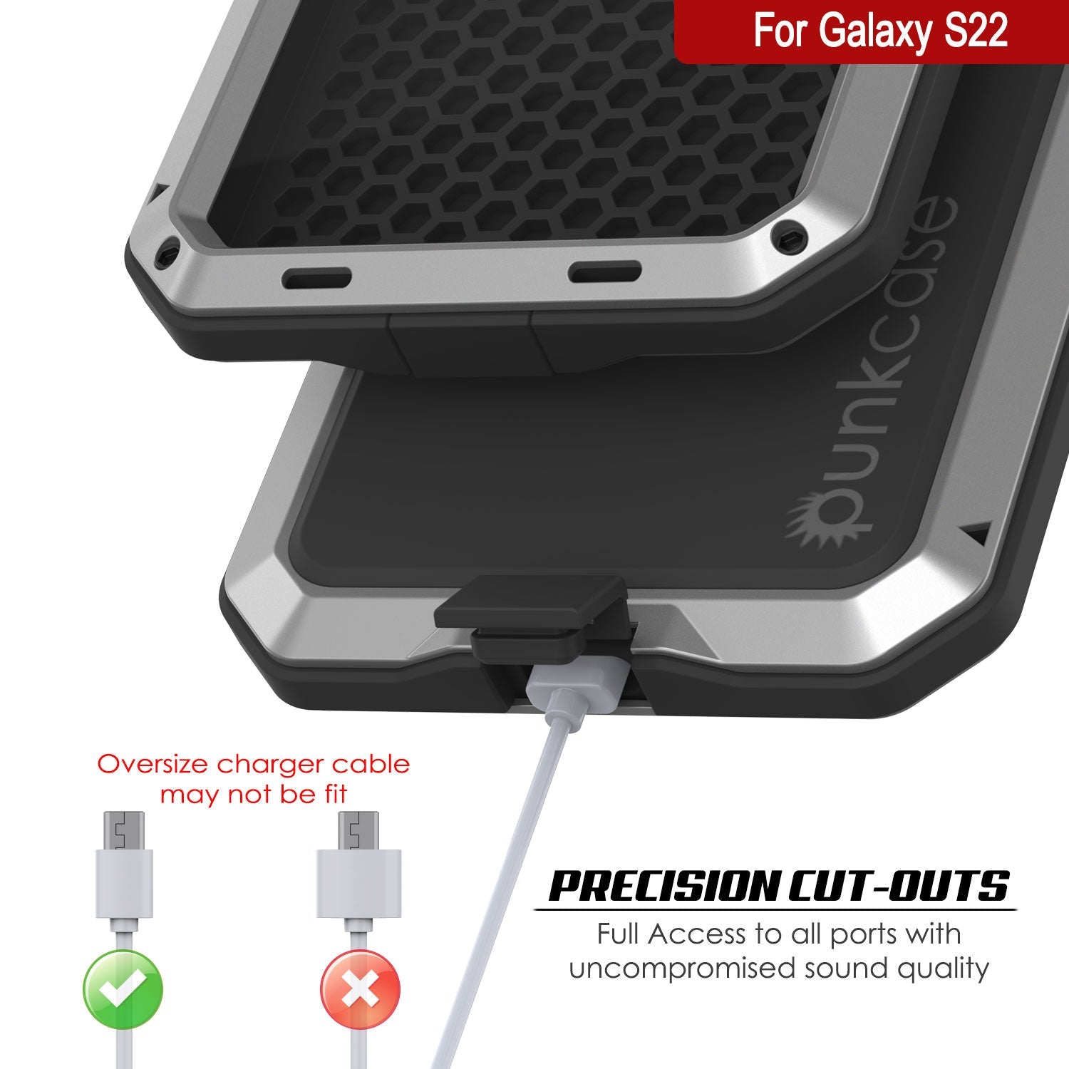 Capa de metal Galaxy S22, resistente de grau militar, robusta [prata]