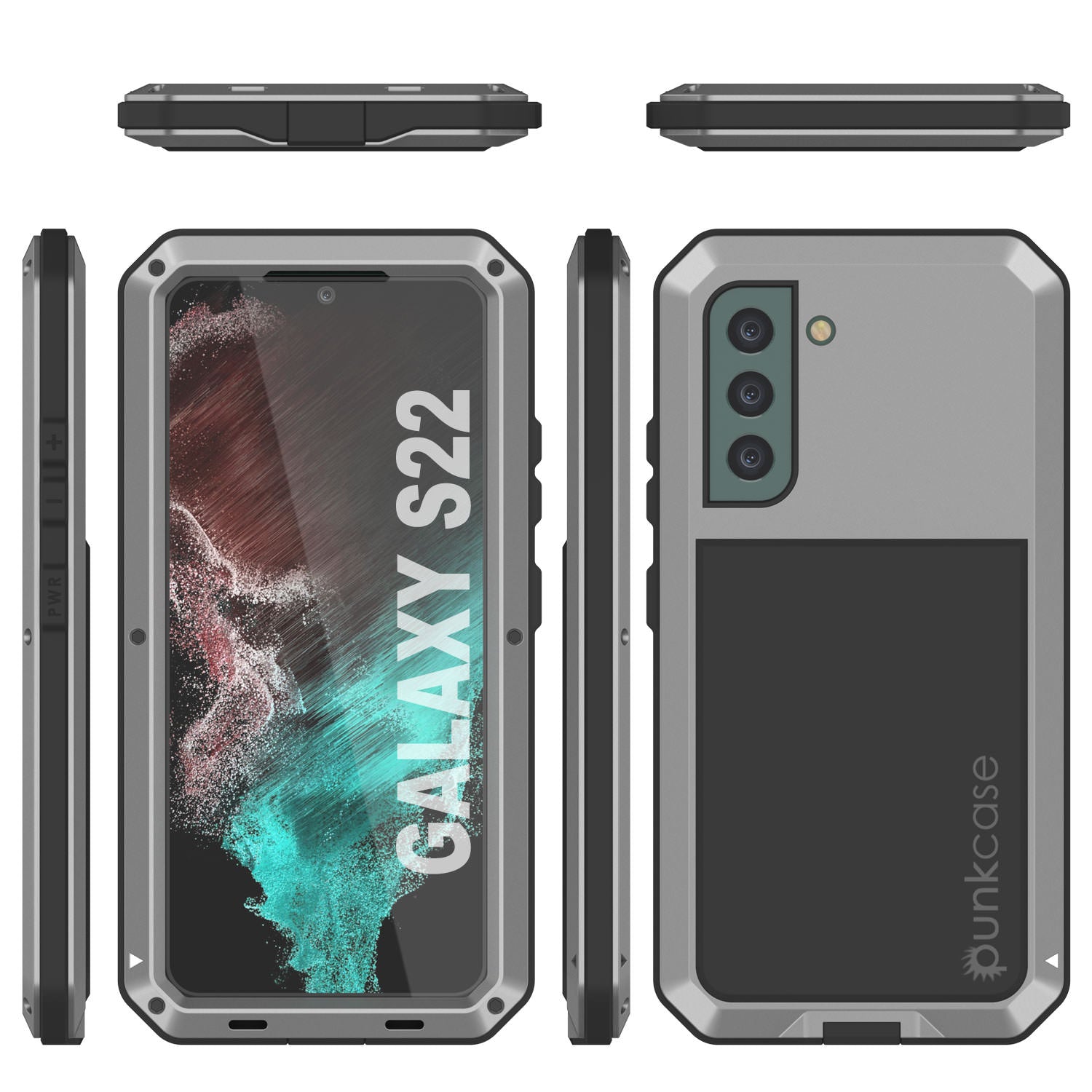 Capa de metal Galaxy S22, resistente de grau militar, robusta [prata]