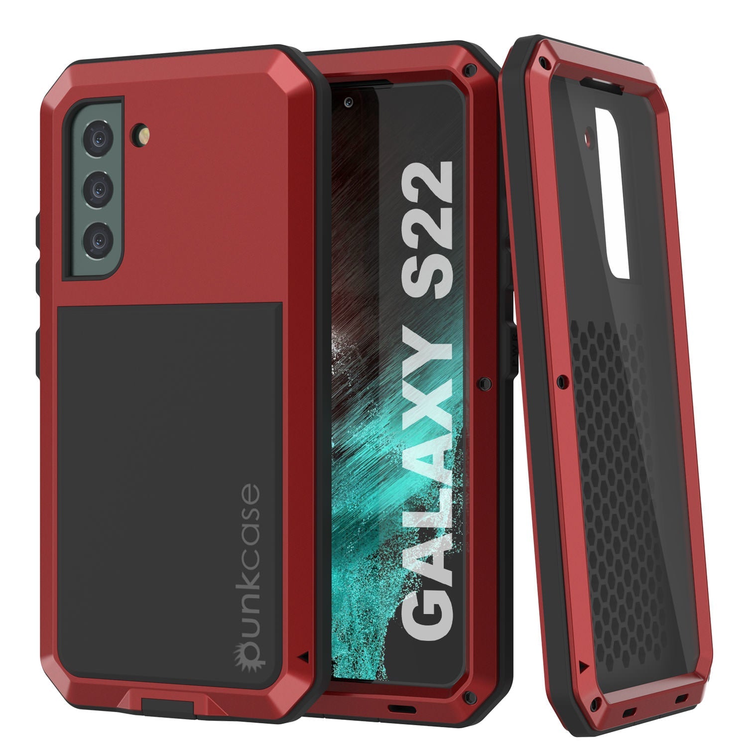 Capa de metal Galaxy S22, capa resistente de armadura robusta de grau militar [Vermelho]