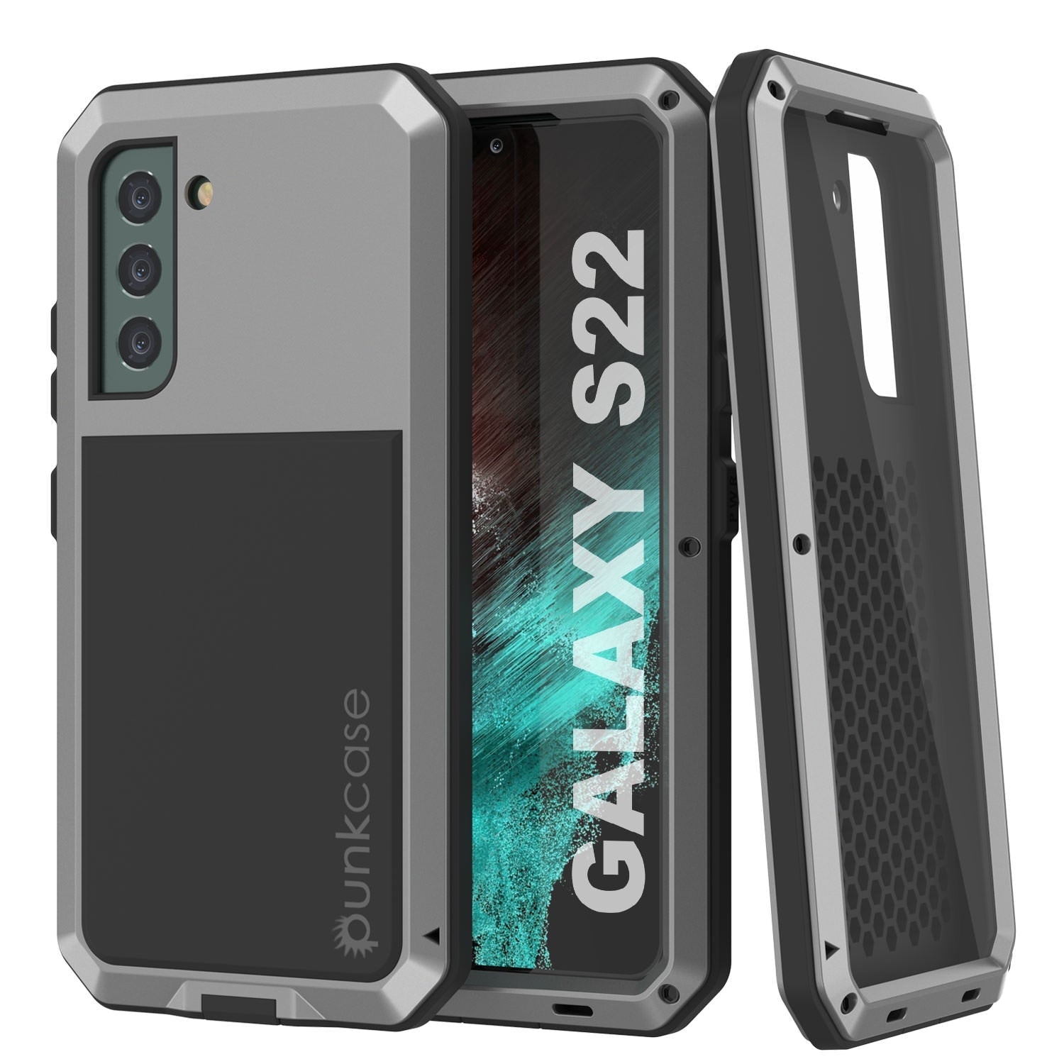 Capa de metal Galaxy S22, resistente de grau militar, robusta [prata]