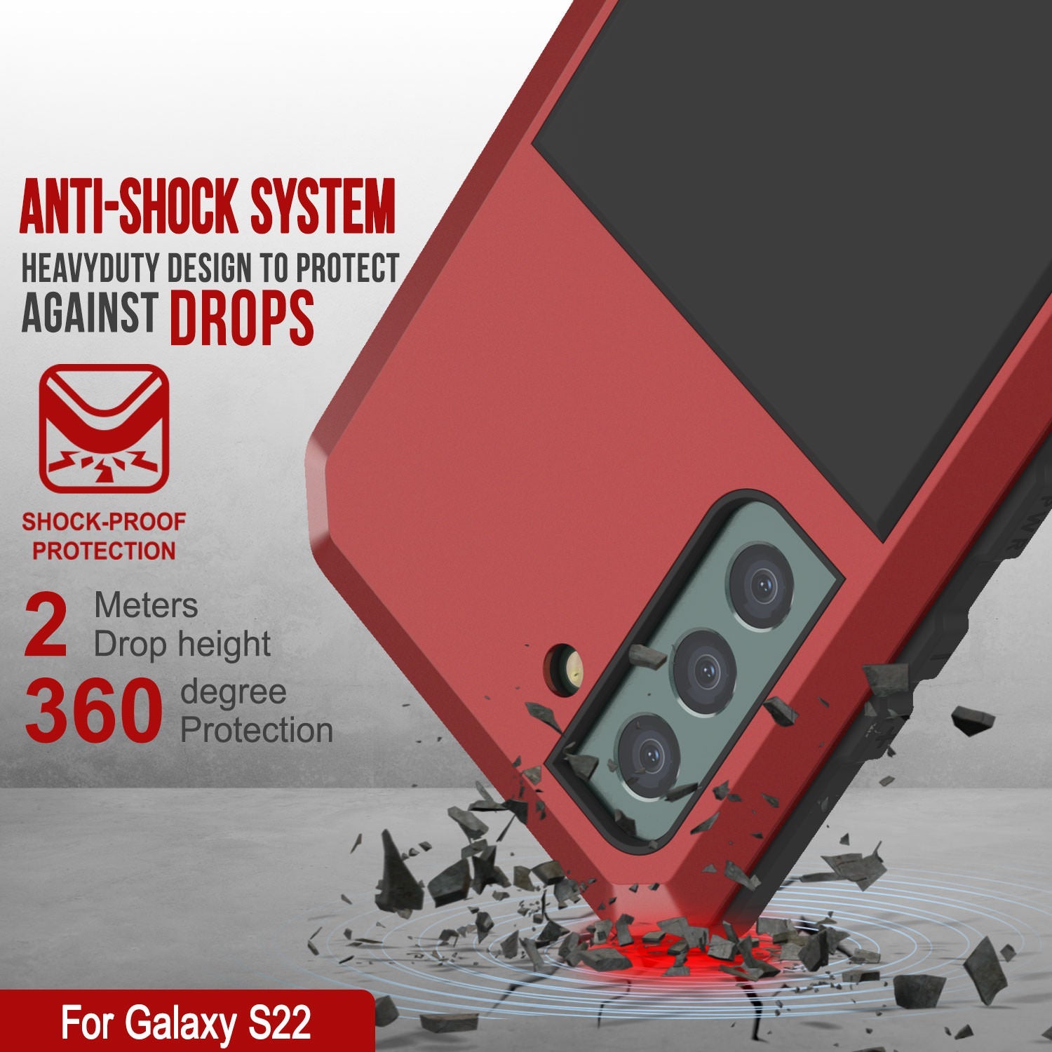 Capa de metal Galaxy S22, capa resistente de armadura robusta de grau militar [Vermelho]