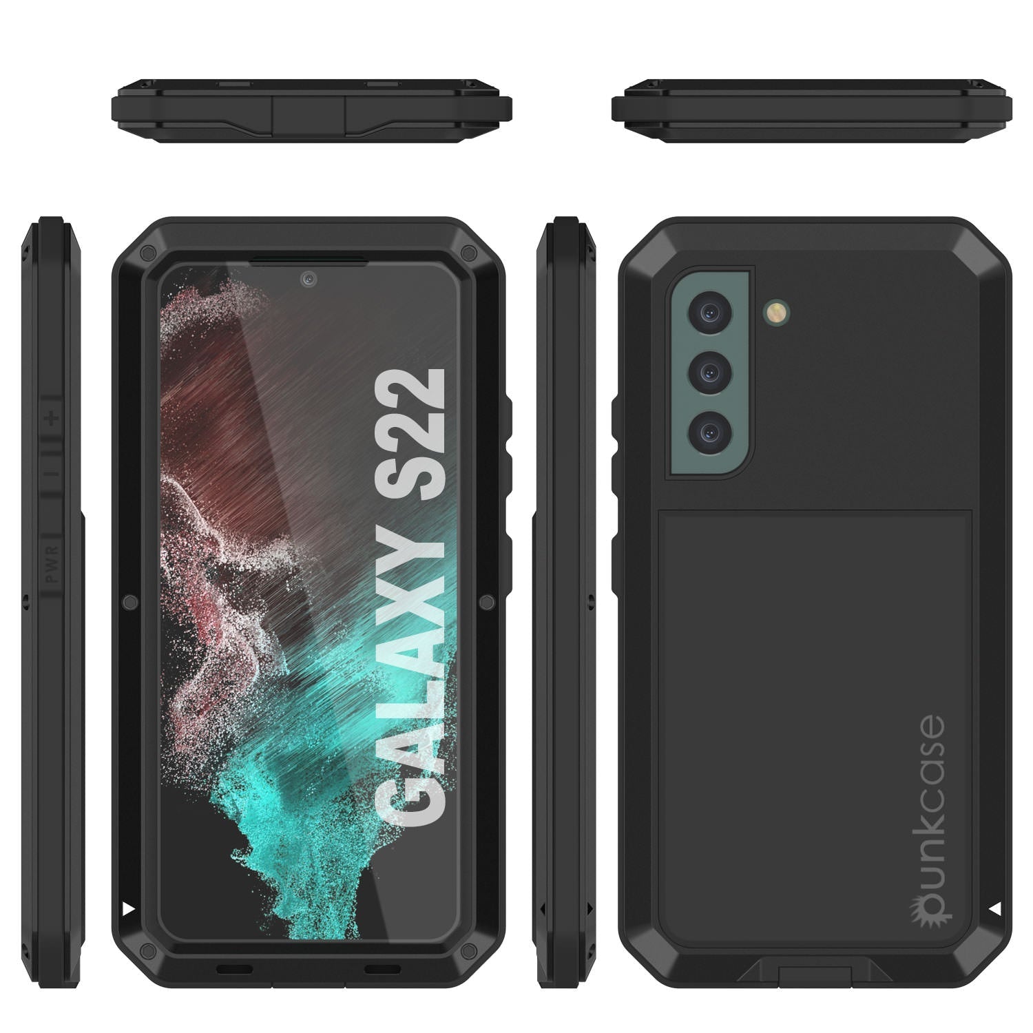 Capa de Metal Galaxy S22, design resistente de grau militar, cobertura de proteção resistente [Preto]