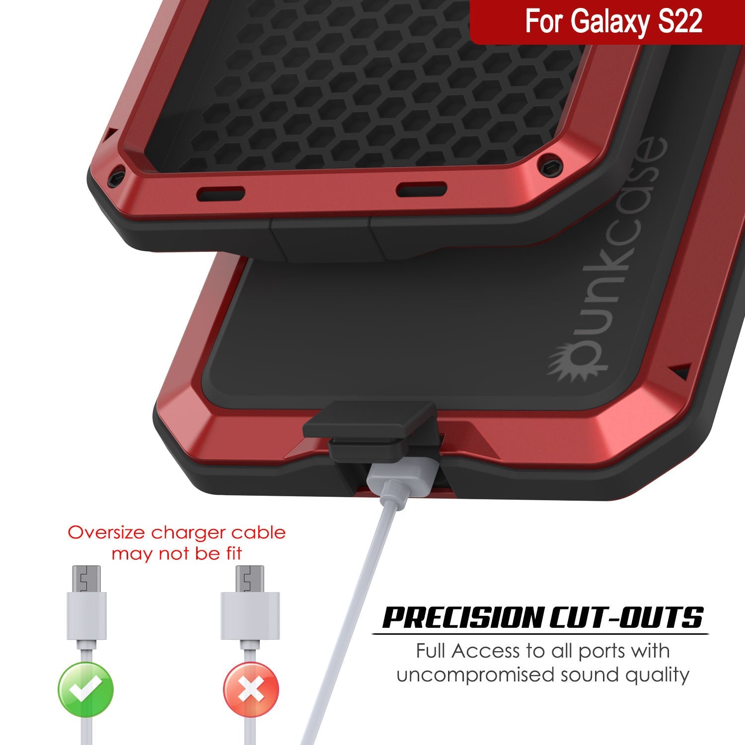 Capa de metal Galaxy S22, capa resistente de armadura robusta de grau militar [Vermelho]