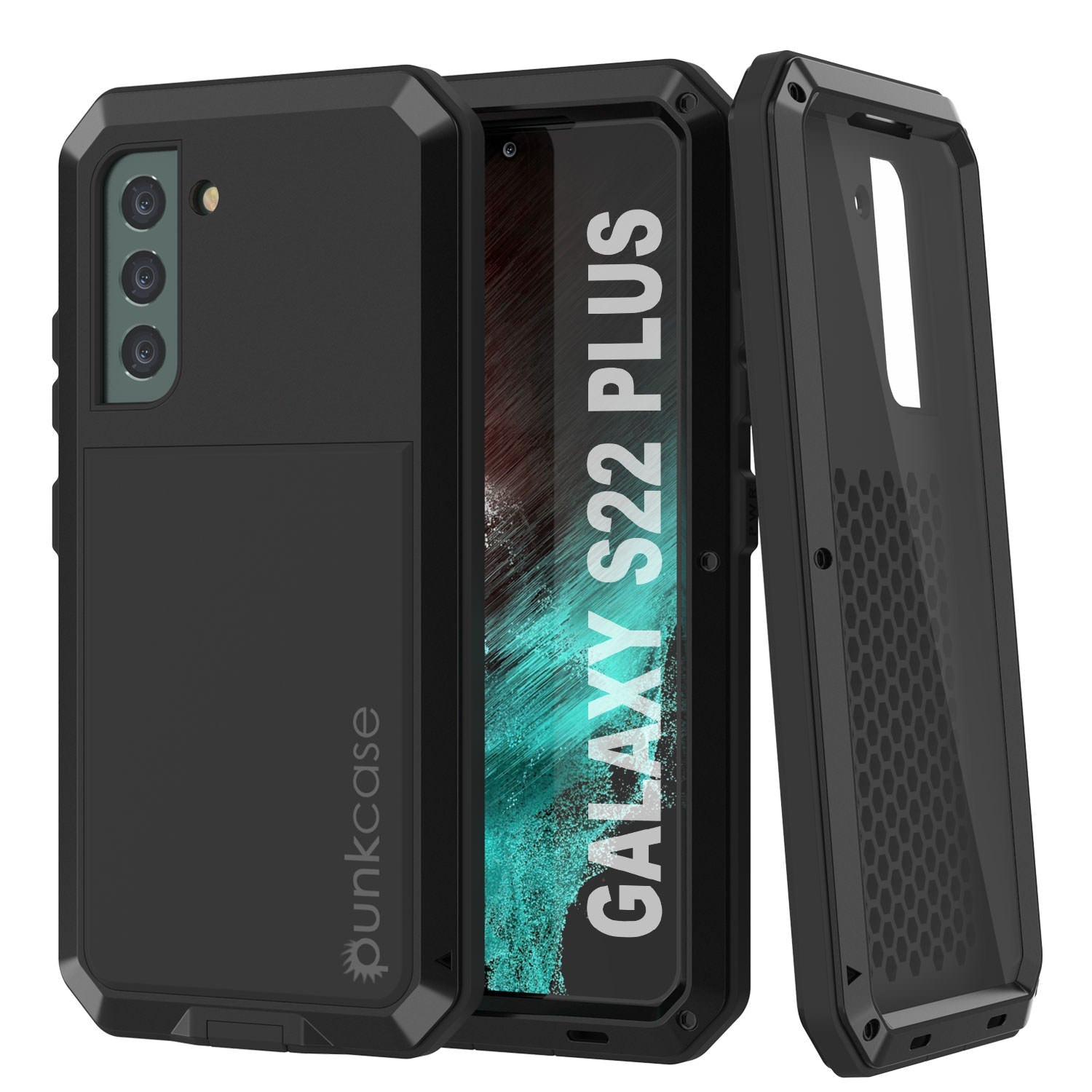 Capa de metal Galaxy S22+ Plus, resistente de grau militar e pesada cobertura de armadura robusta [Preto]