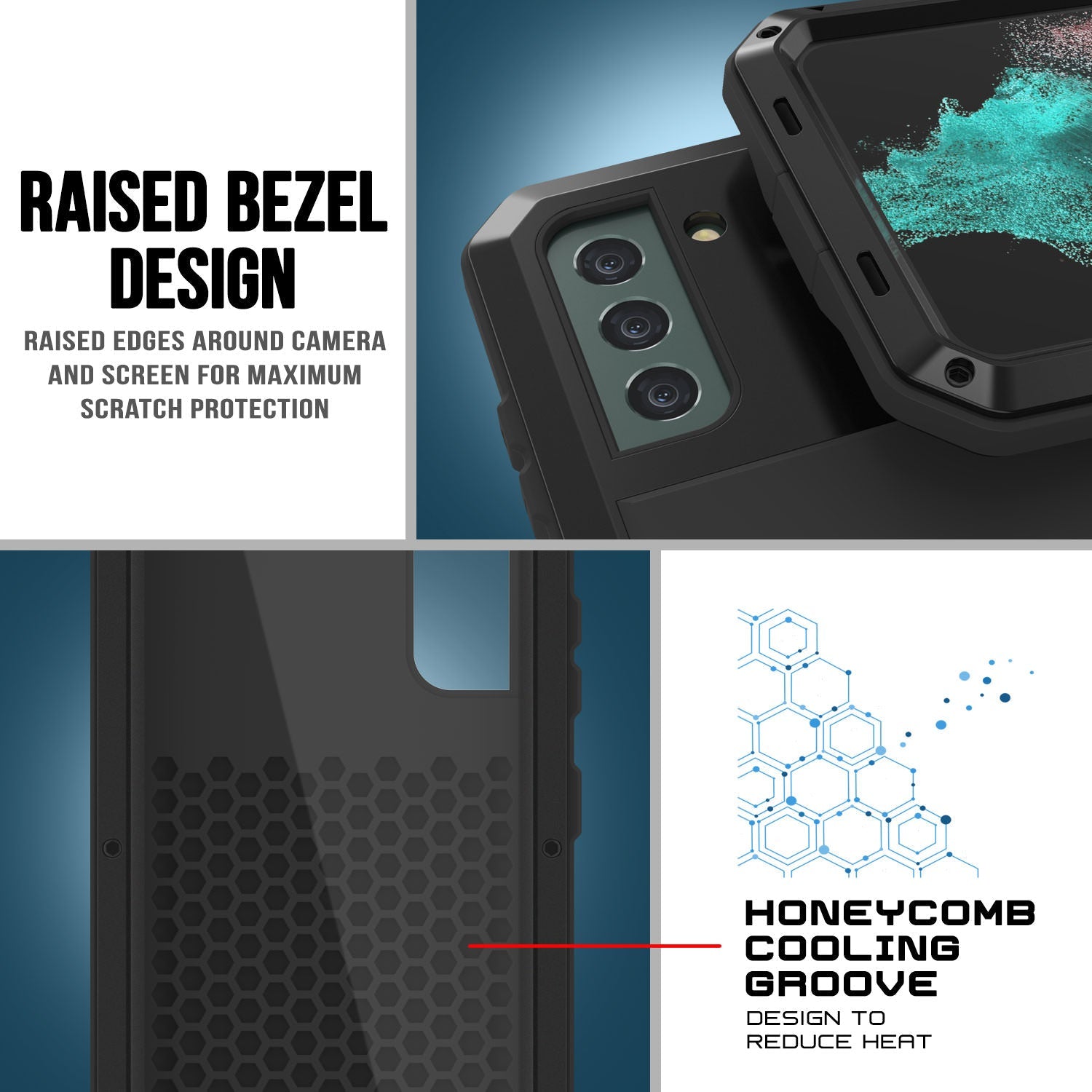 Capa de metal Galaxy S22+ Plus, resistente de grau militar e pesada cobertura de armadura robusta [Preto]