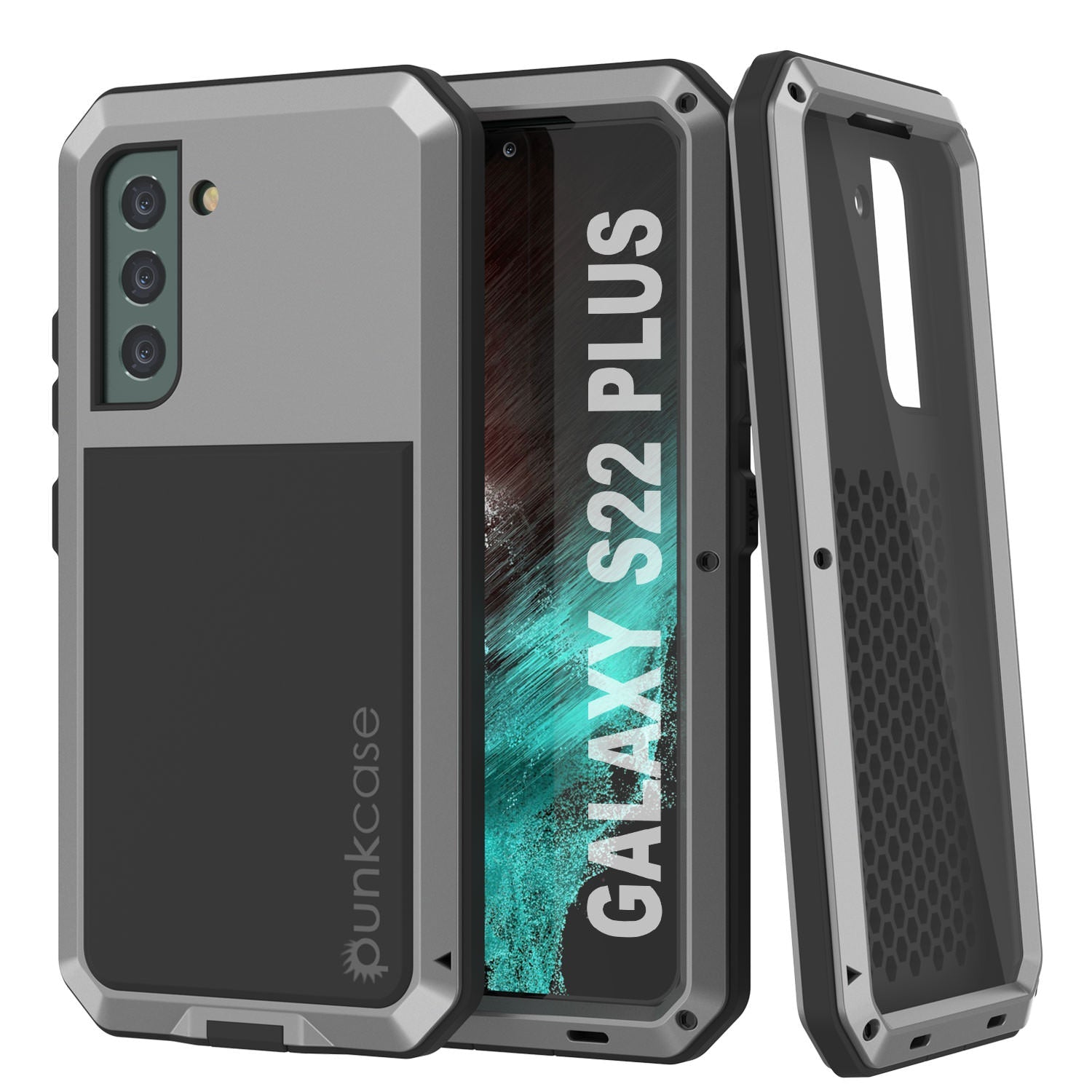 Capa de metal Galaxy S22+ Plus, capa resistente de armadura militar de grau pesado [Prateado]