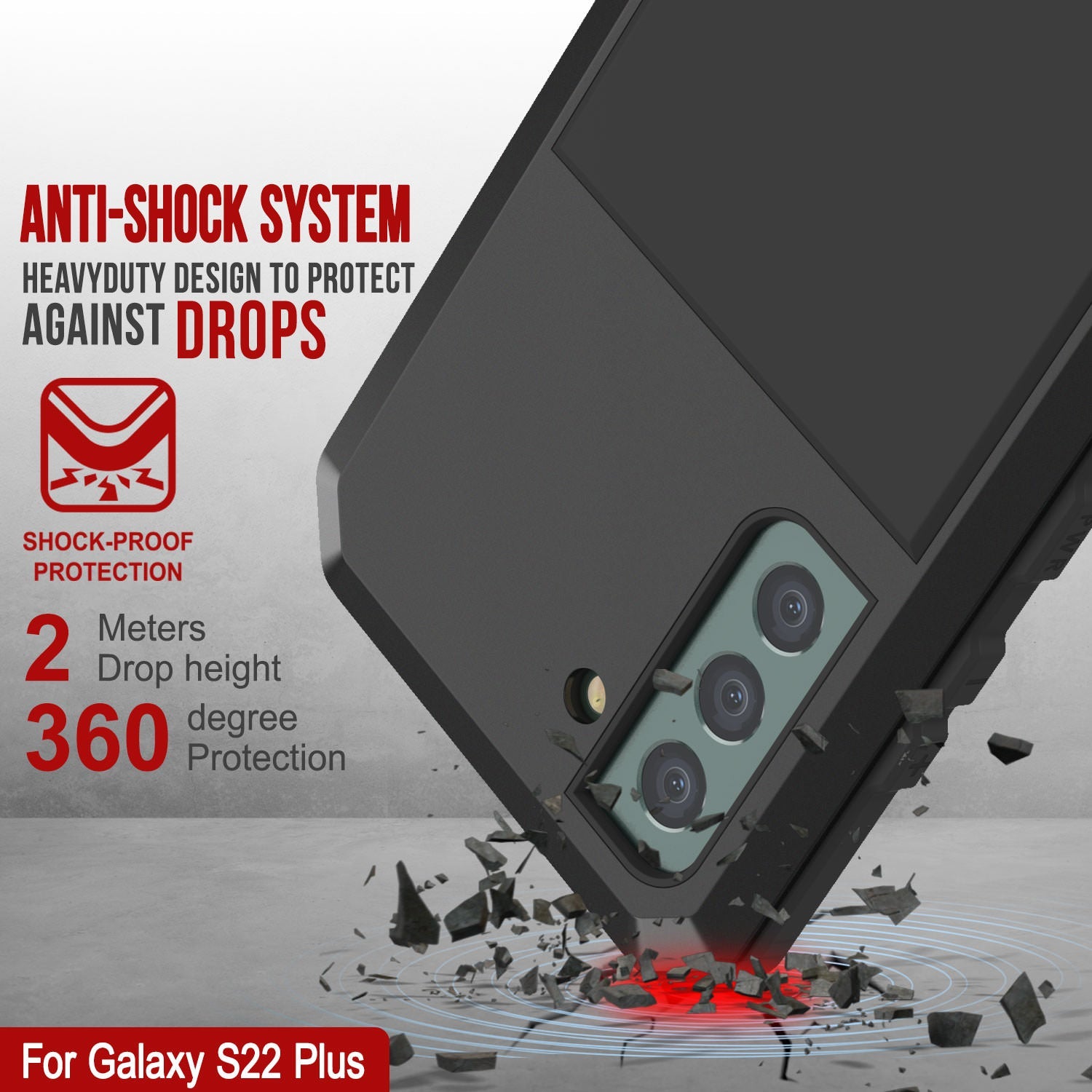 Capa de metal Galaxy S22+ Plus, resistente de grau militar e pesada cobertura de armadura robusta [Preto]