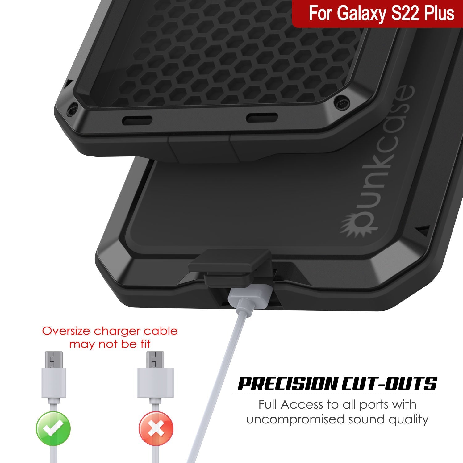 Capa de metal Galaxy S22+ Plus, resistente de grau militar e pesada cobertura de armadura robusta [Preto]