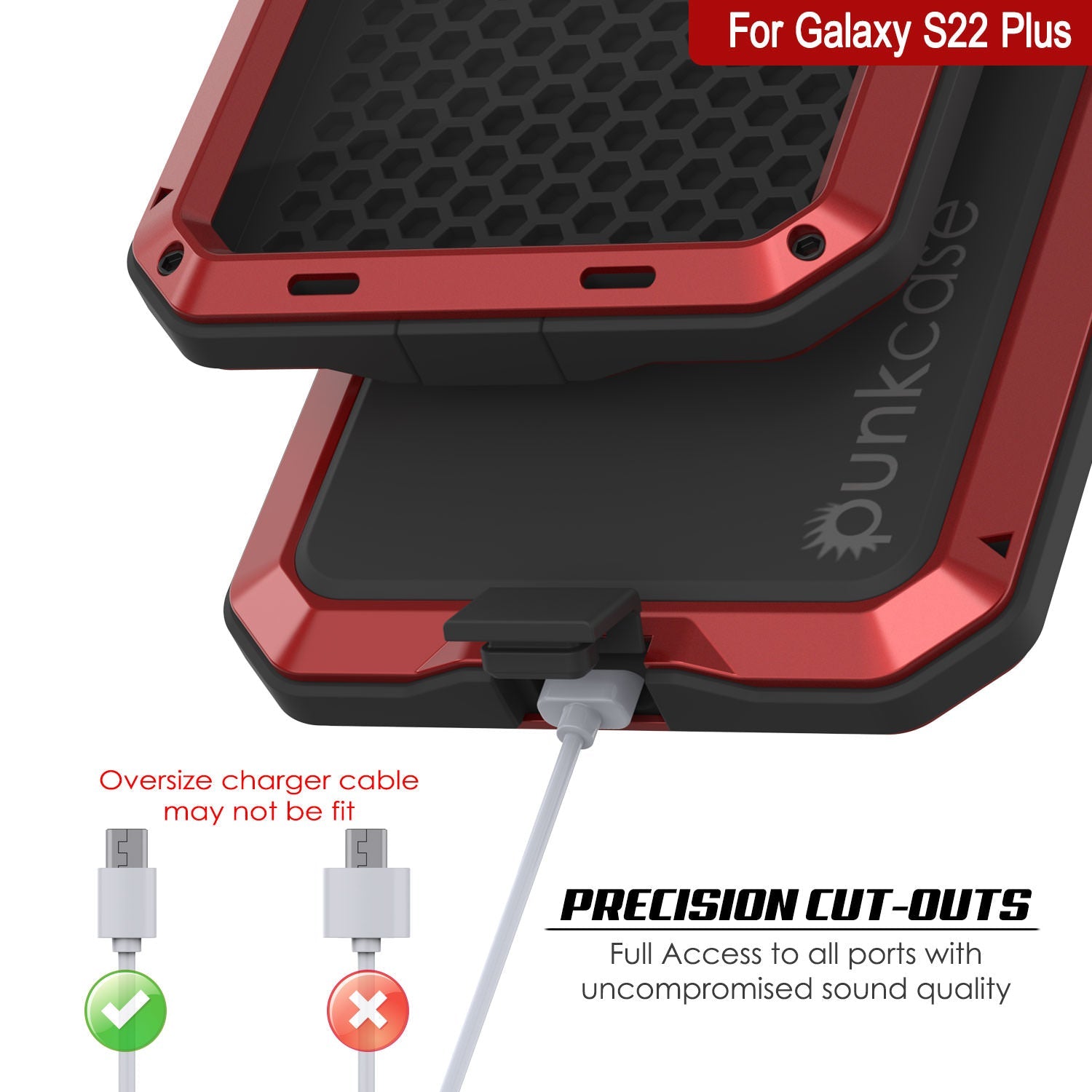 Capa de metal Galaxy S22+ Plus, resistente a militares de alta resistência Armor Cover [Vermelho]