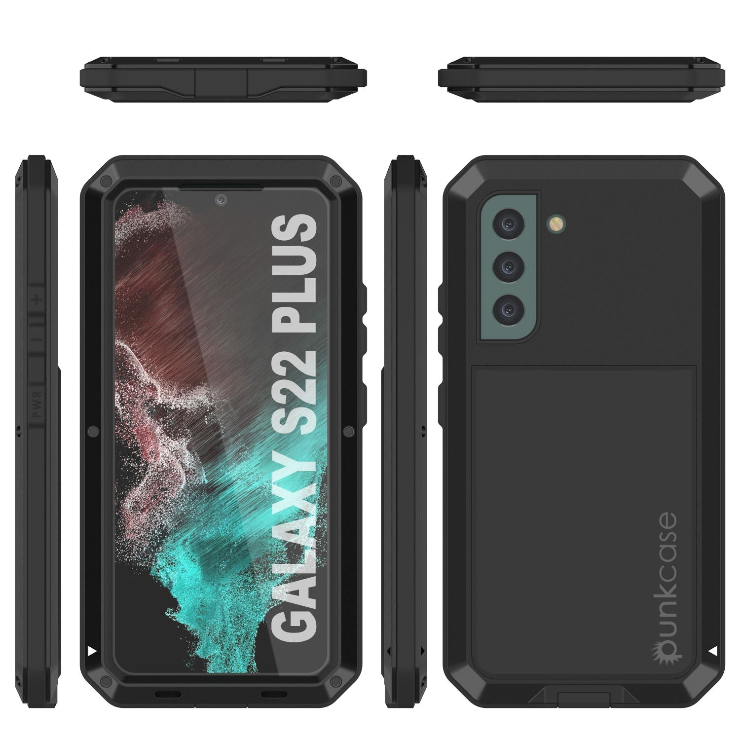 Capa de metal Galaxy S22+ Plus, resistente de grau militar e pesada cobertura de armadura robusta [Preto]