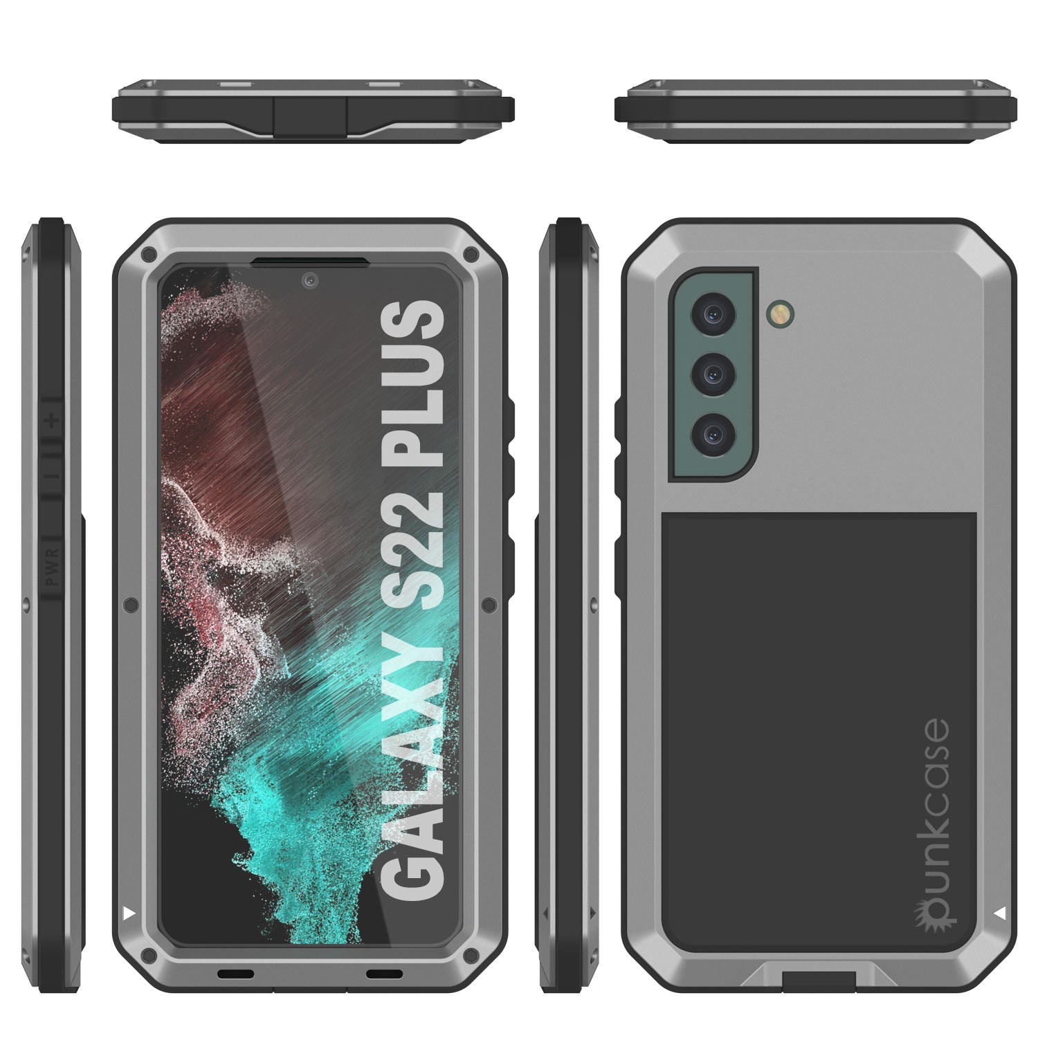Capa de metal Galaxy S22+ Plus, capa resistente de armadura militar de grau pesado [Prateado]