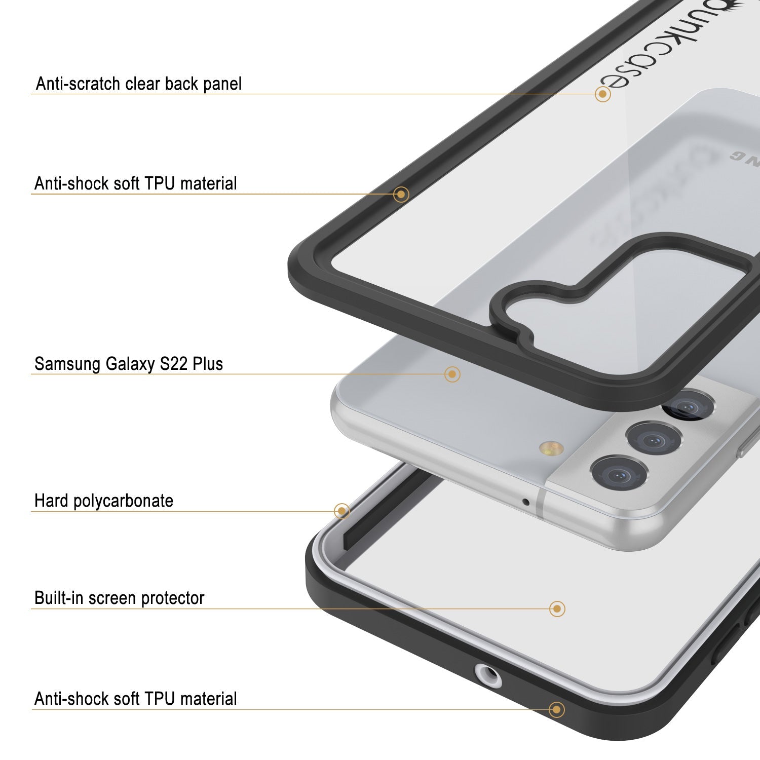 Galaxy S22+ Plus Water/ Shock/ Snow/ dirt proof [Extreme Series] Punkcase Slim Case [White] (Color in image: Black)